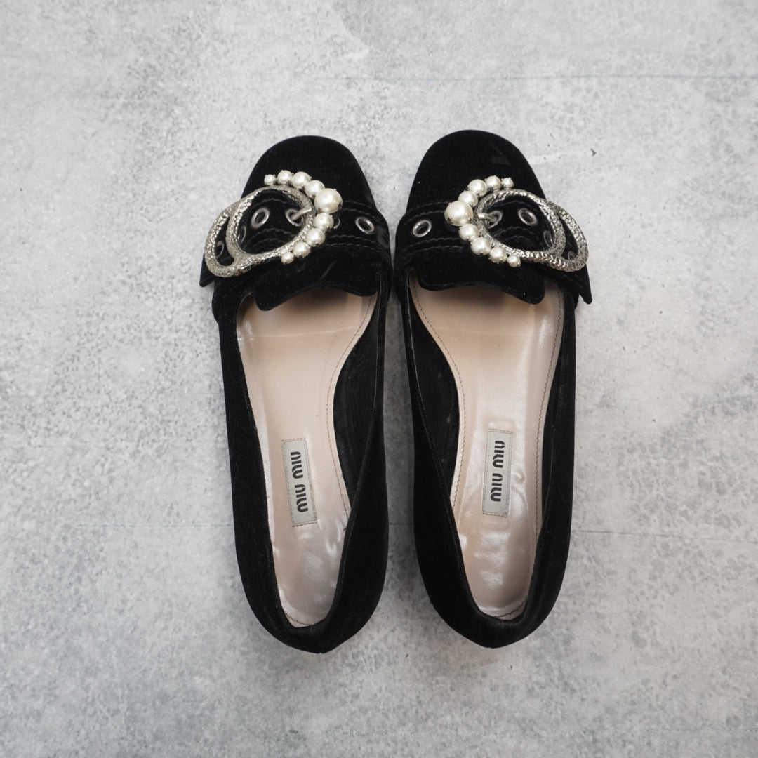 2000s Miu Miu Embellished Velvet Shoes Flats