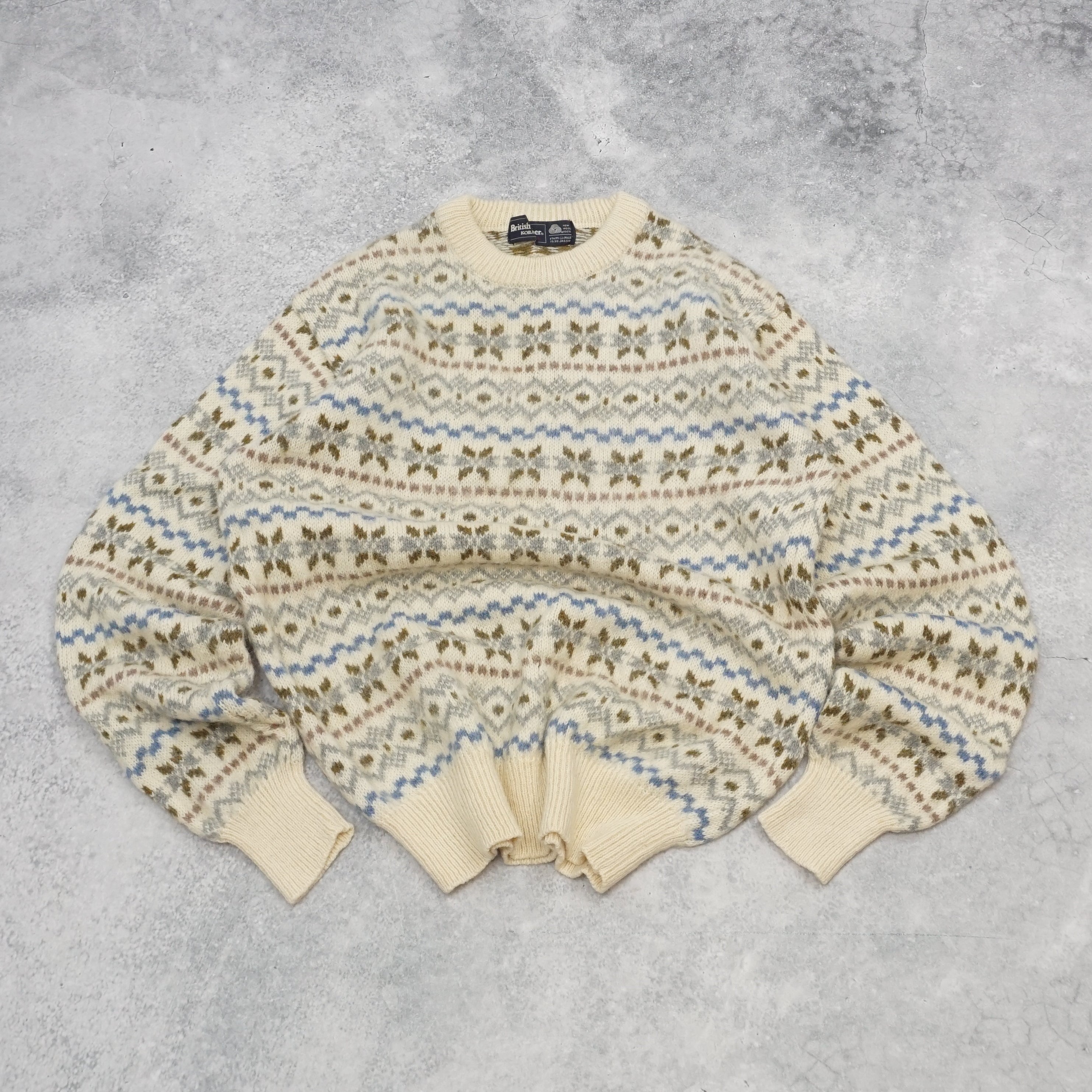 80s British Piper Fair Isle Patterned Sweater