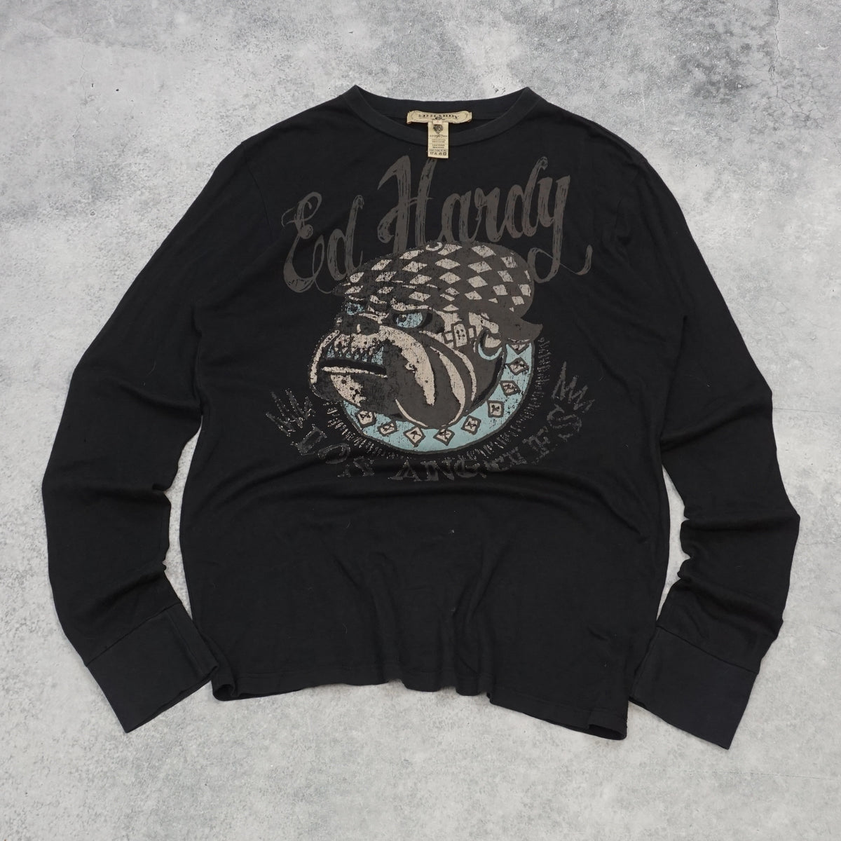 2000s Ed Hardy Bulldog Graphic T-Shirt Long Sleeve