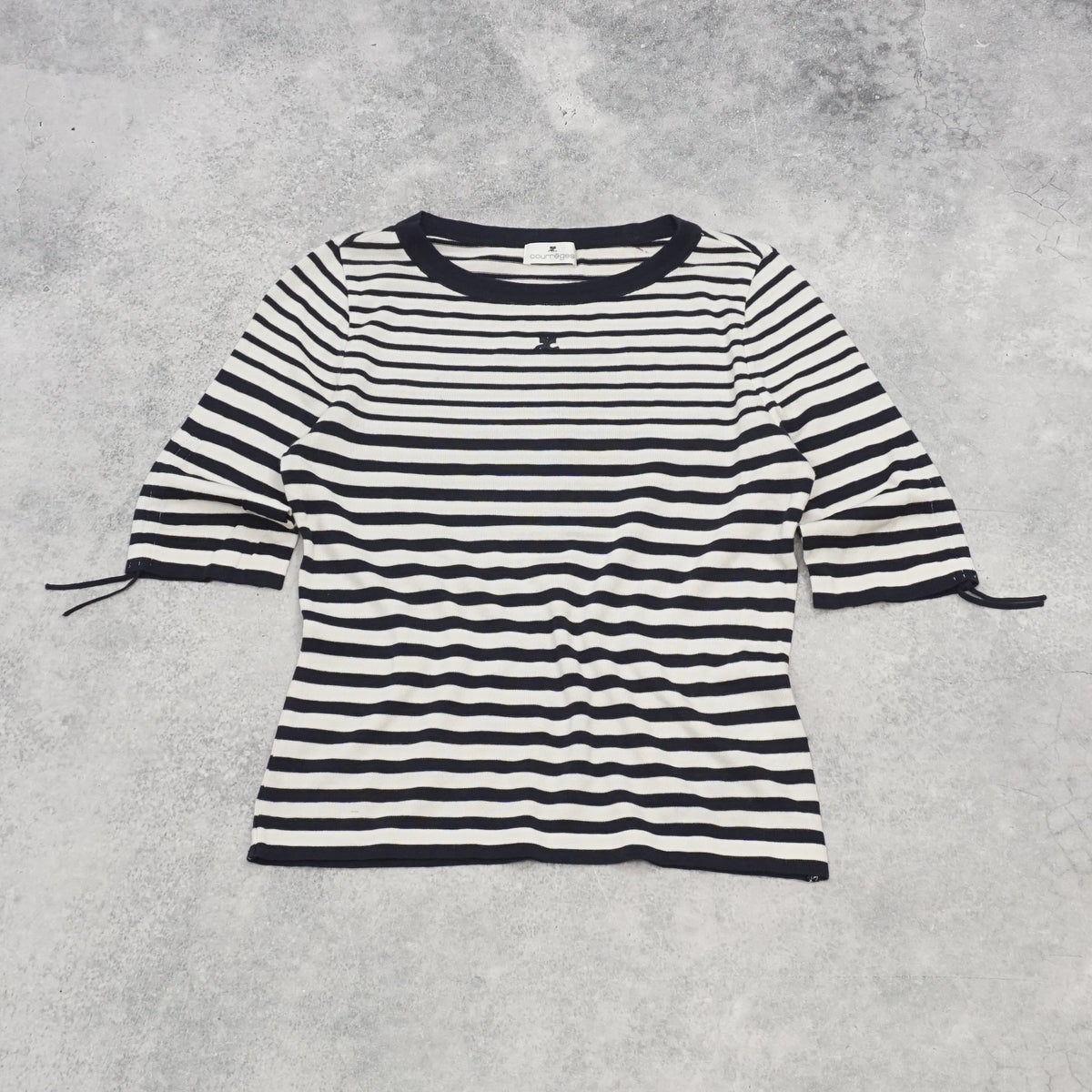 2000s Courrèges Striped Tie Sleeve Top