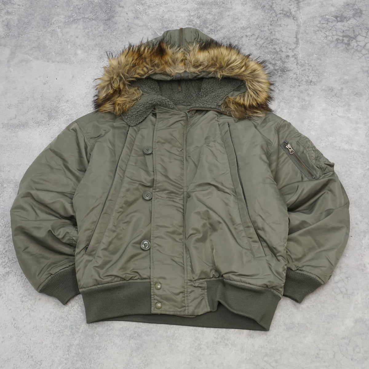 Beams N2B Faux Fur Hooded Puffer Jacket Bomber
