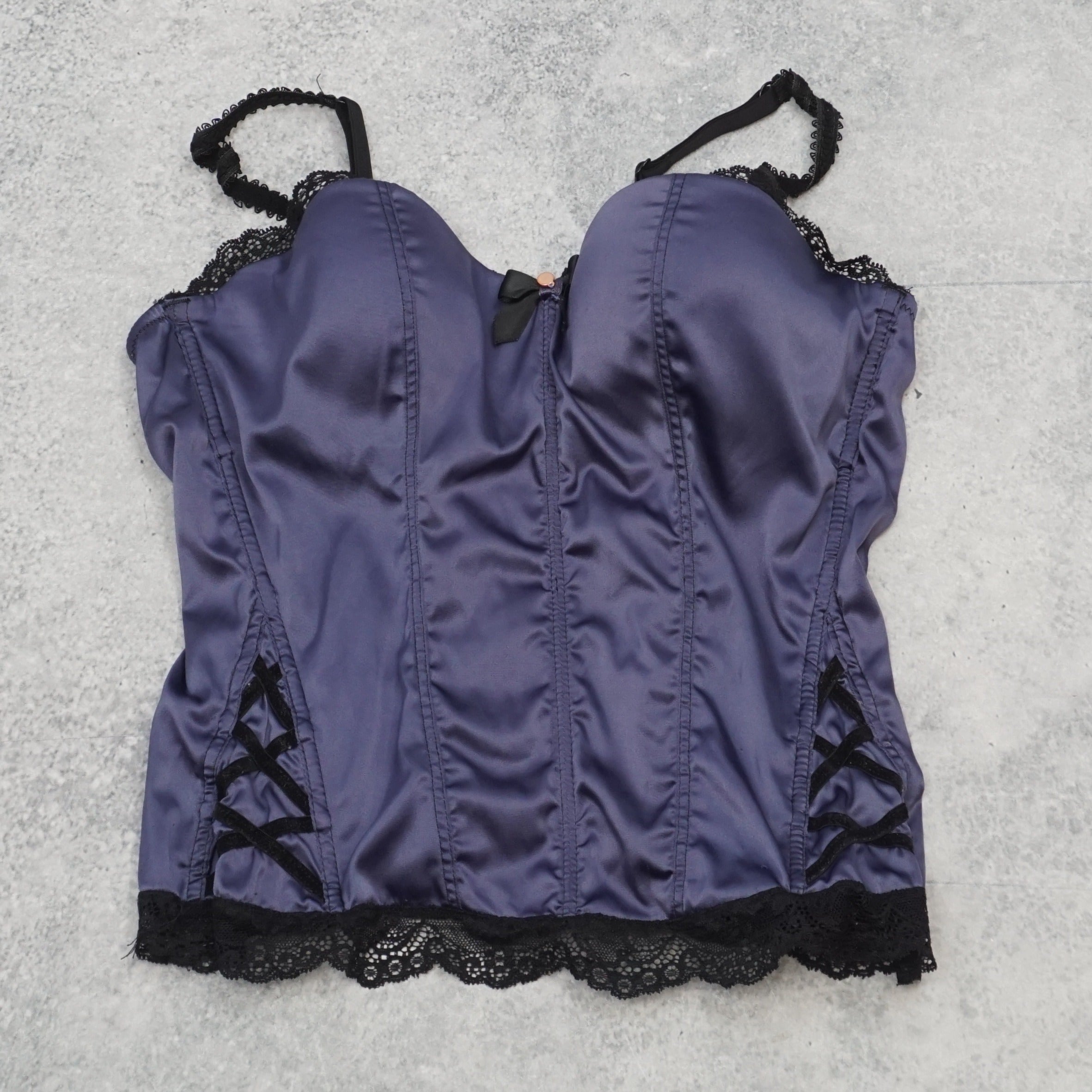2000s Brigitte Bardot Satin Lace Corset Cami Top