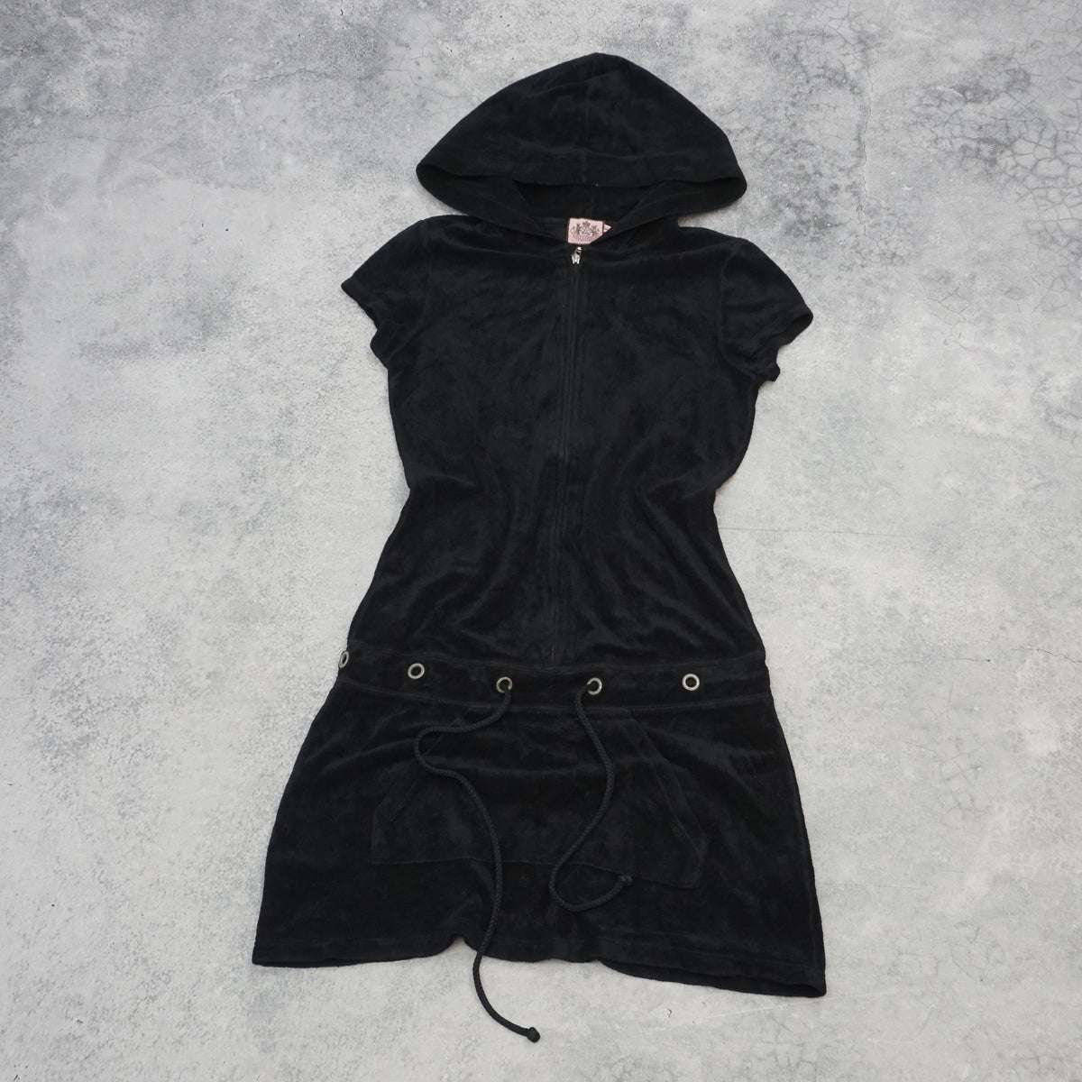2000s Juicy Couture Velour Terry Drop Waist Dress Hoodie