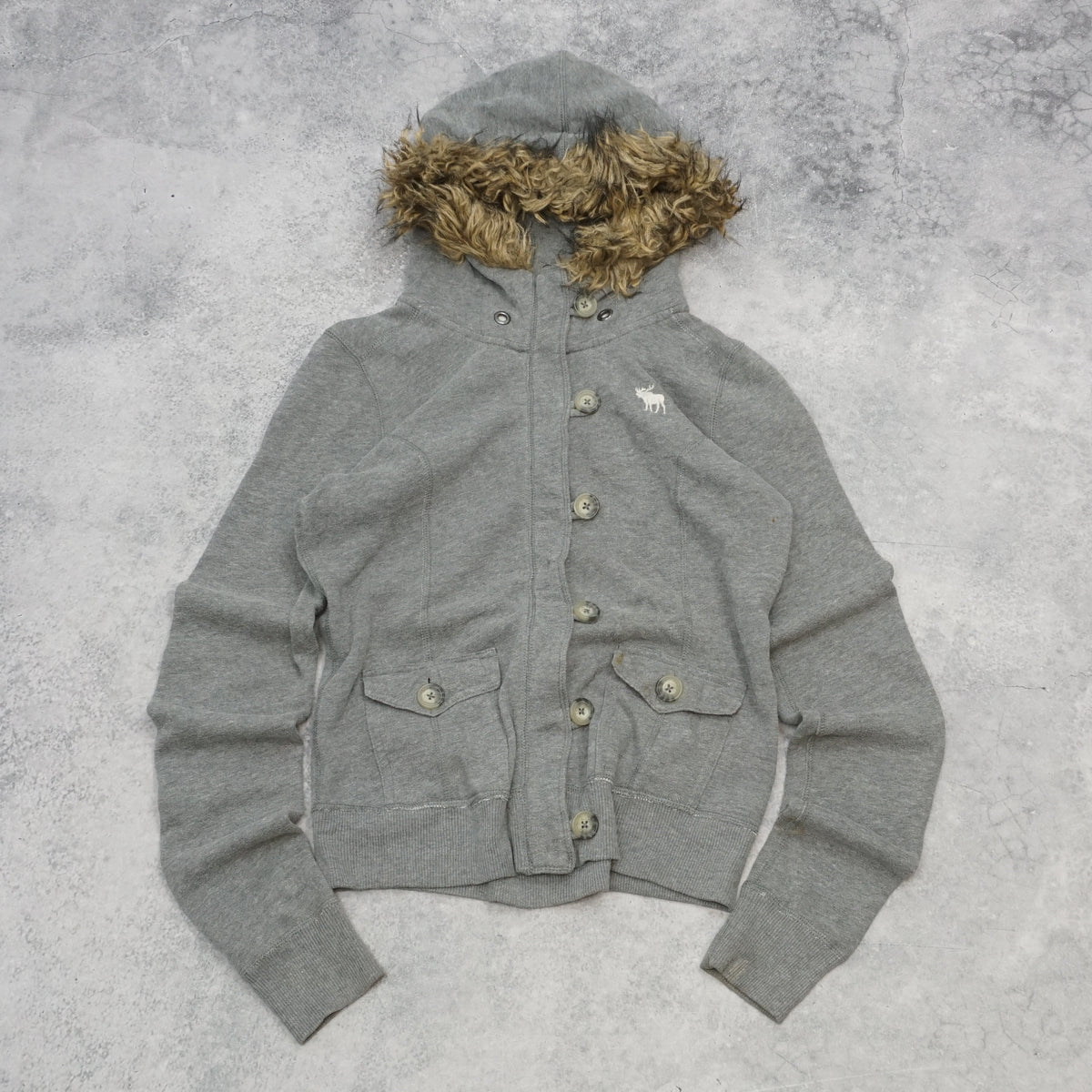 2000s Abercrombie & Fitch Faux Fur Trim Button Up Hoodie