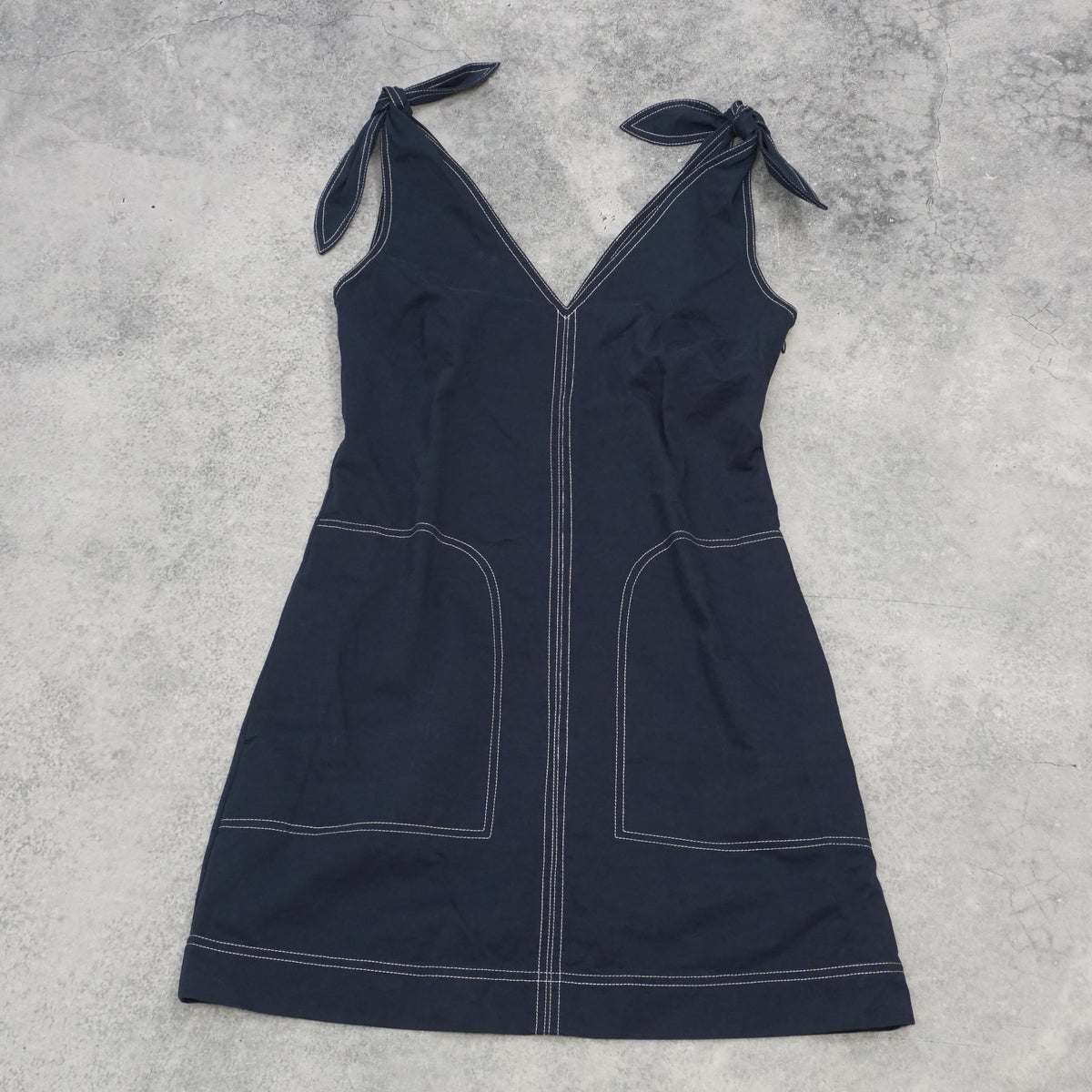 Oroton Tie Shoulder Contrast Stitch Dress Mini