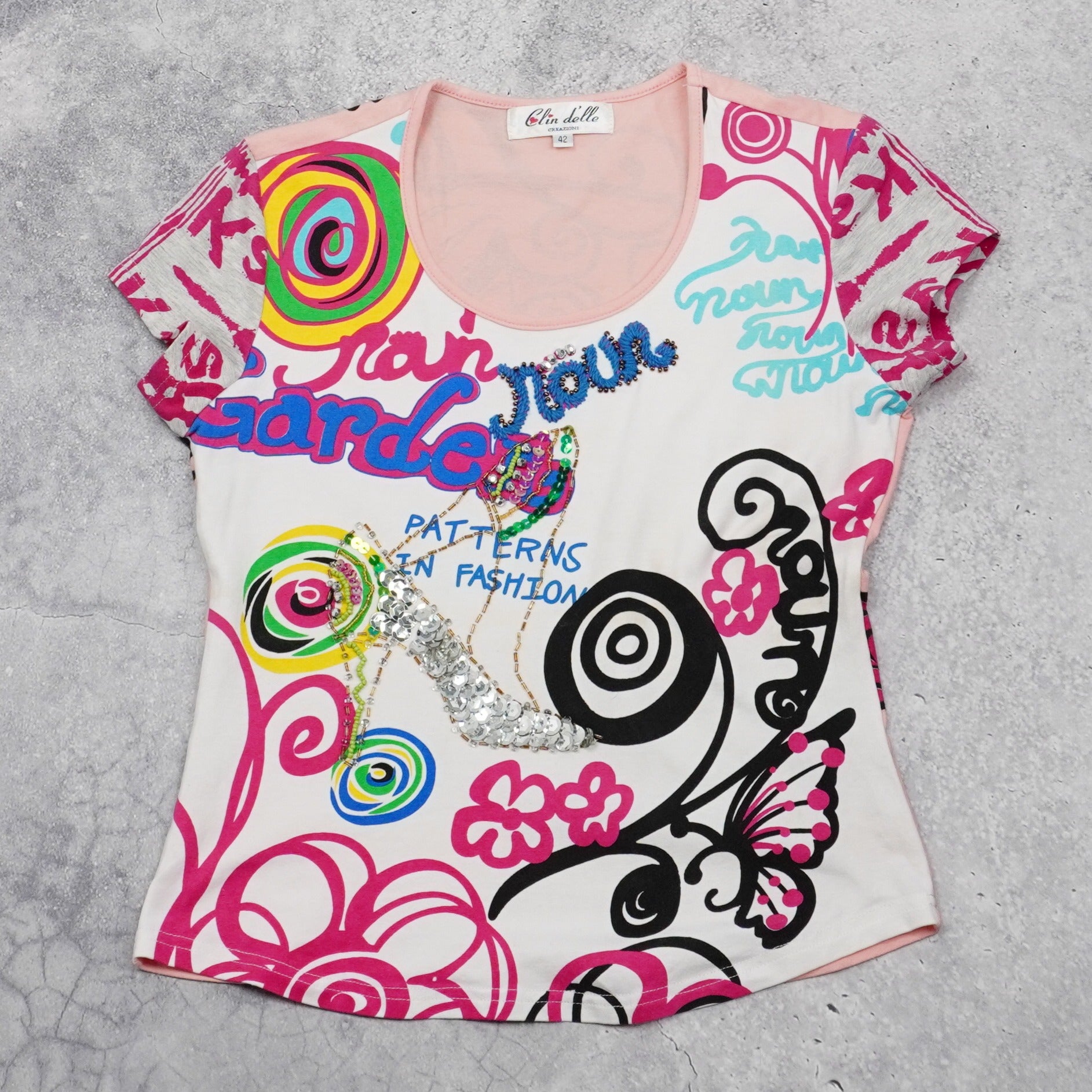 2000s Clin D'elle Creazioni Graphic Printed T-Shirt