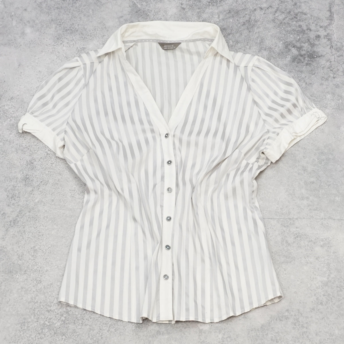 Jacqui-E Striped Short Sleeve Blouse