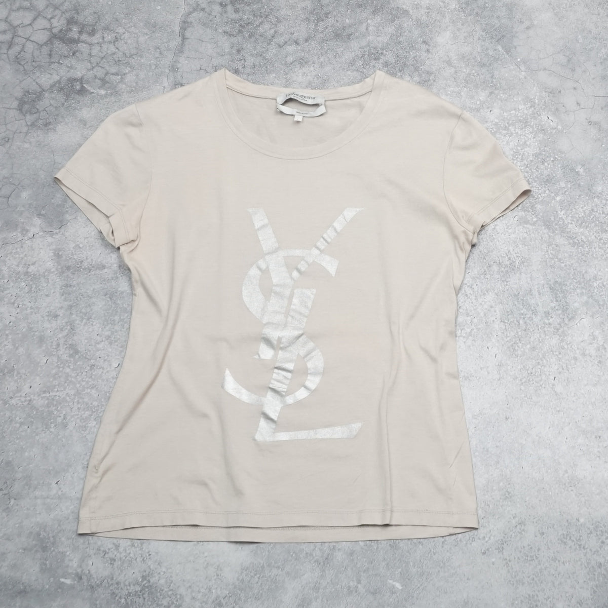 2000s Yves Saint Laurent Rive Gauche Metallic Logo Fitted T-Shirt