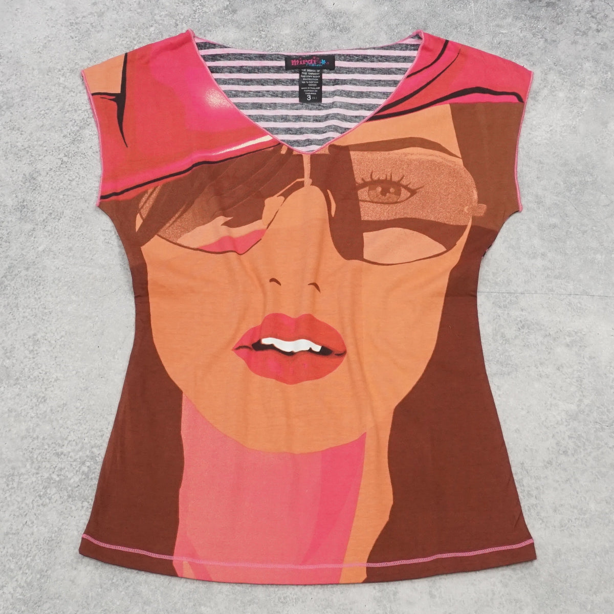 2000s Mirai Fashion Graphic Face Print Top