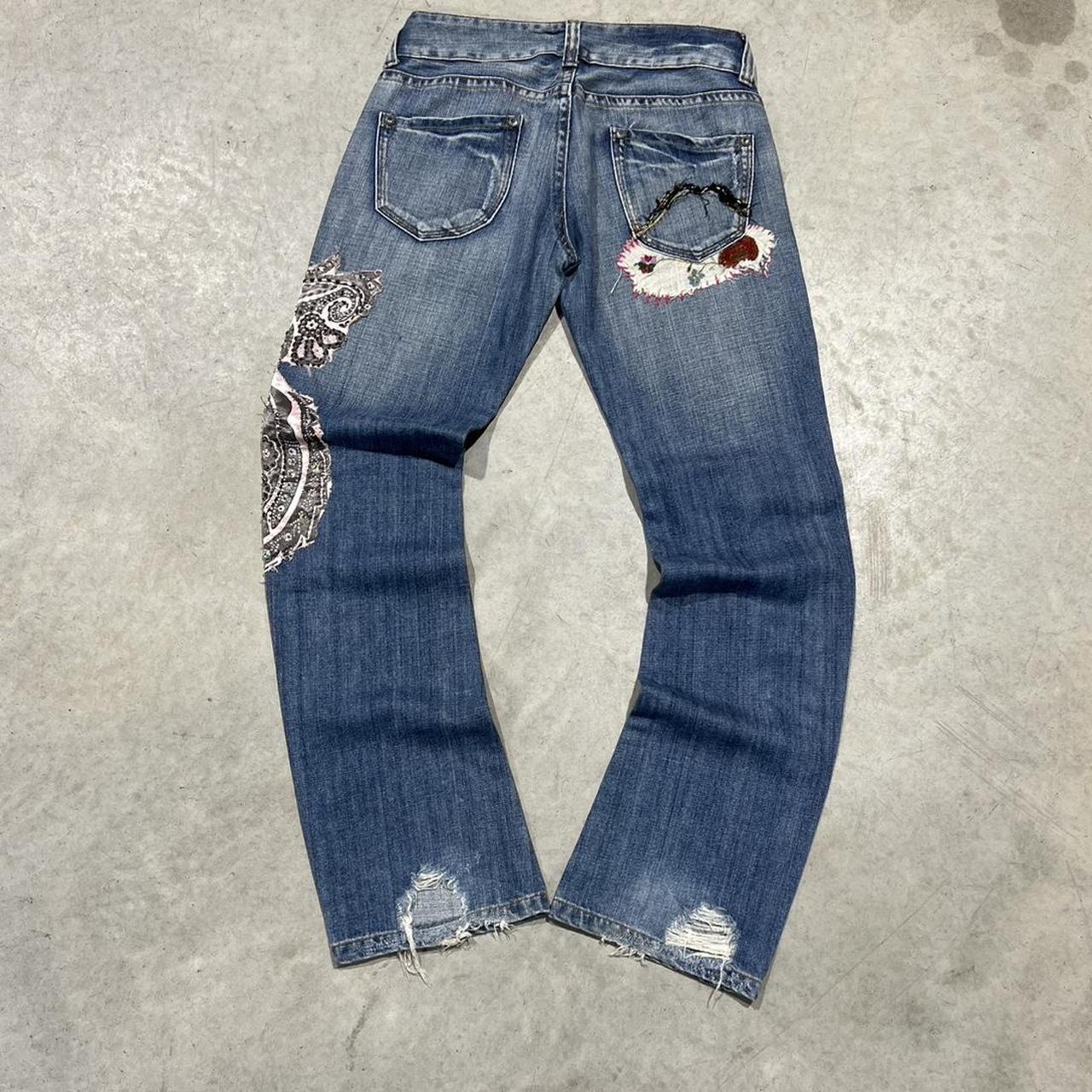 2000s Embroidered Distressed Jeans