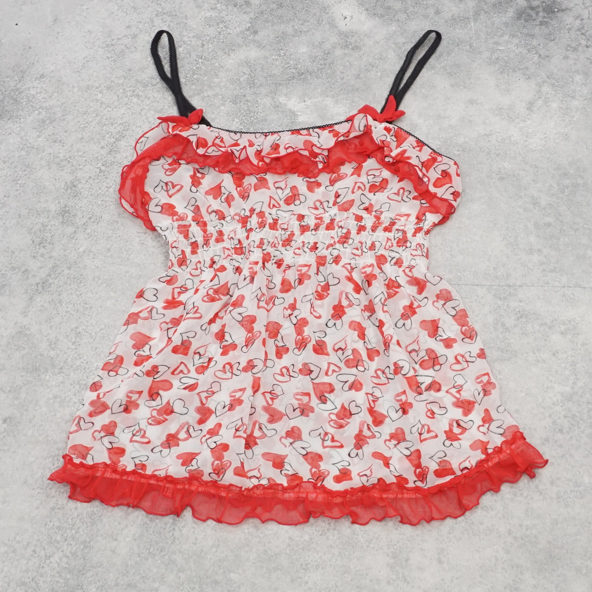 2000s Heart Print Ruffle Cami Top