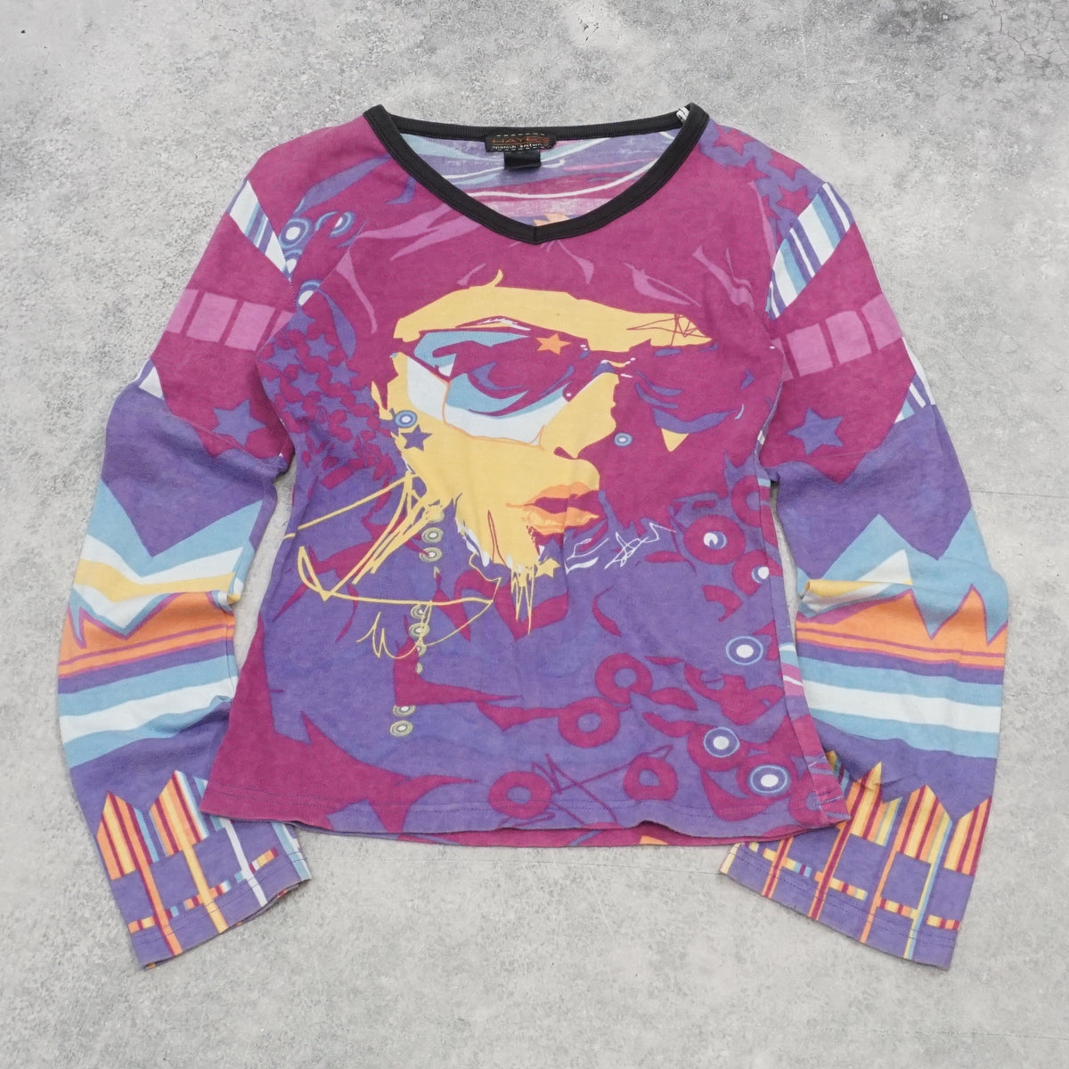 2000s Hayes Graphic Psychedelic Printed Top Long Sleeve