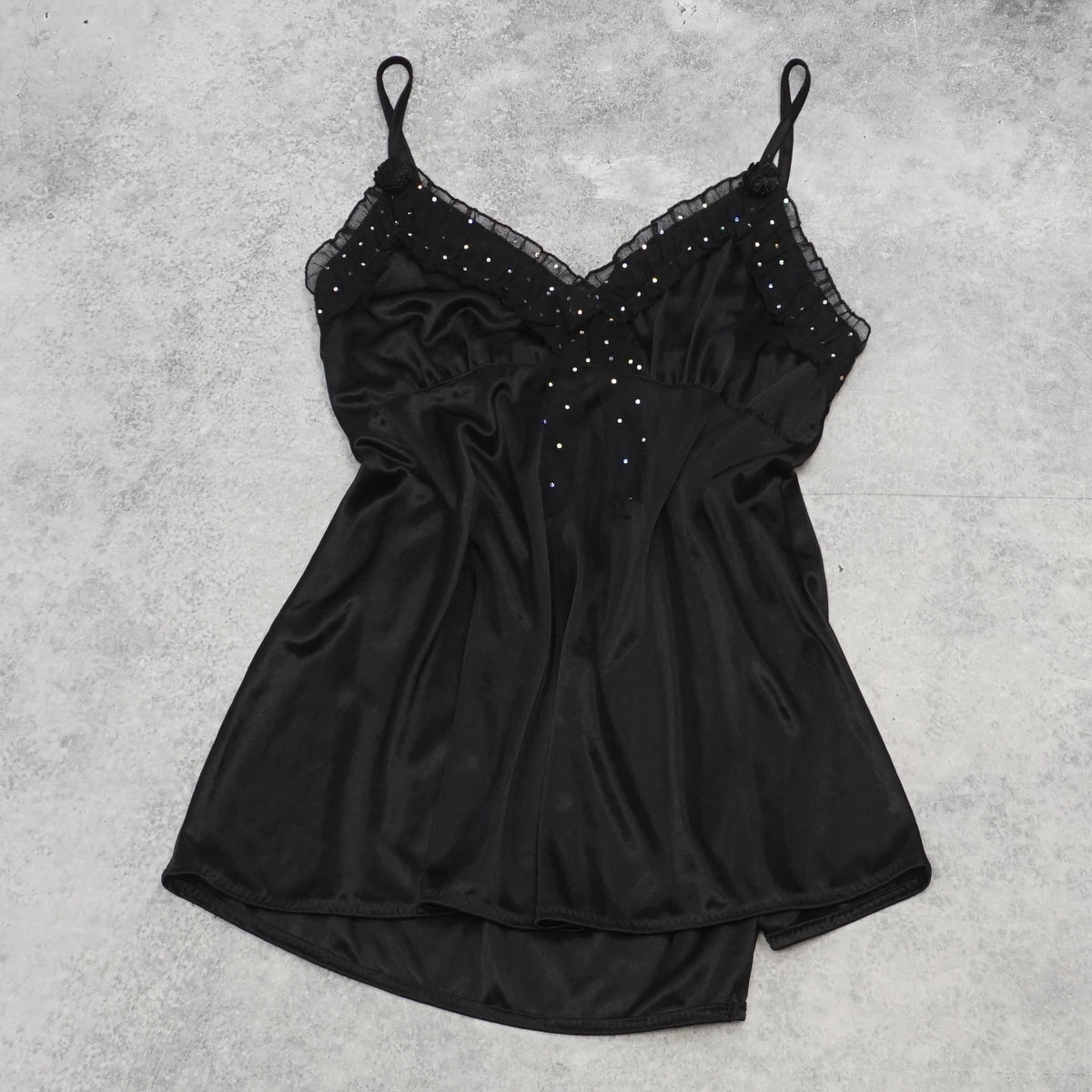 2000s Satin Rhinestone Lace Cami Top