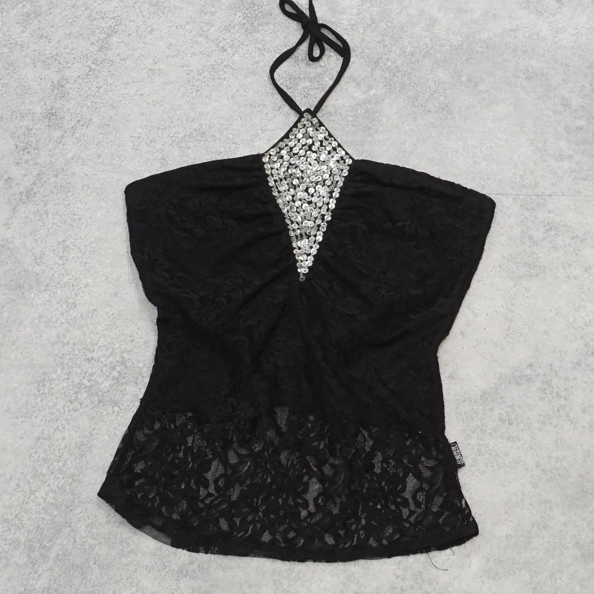 2000s Lace Halter Sequin Top