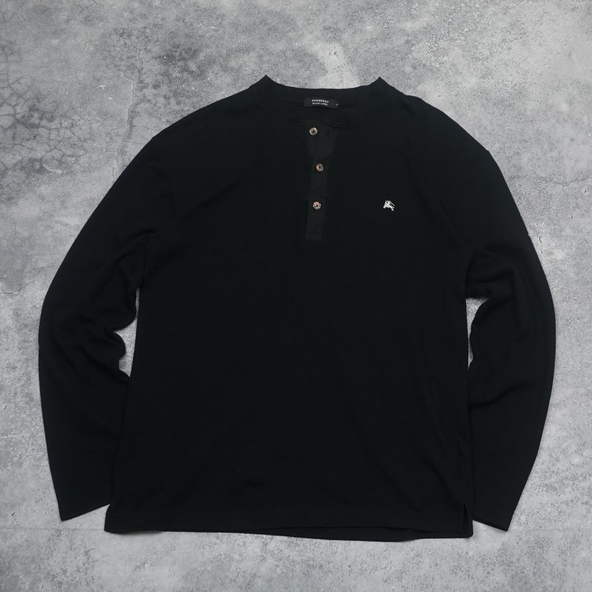 2000s Burberry Black label Black Long Sleeve Embroidered Logo Polo Henley