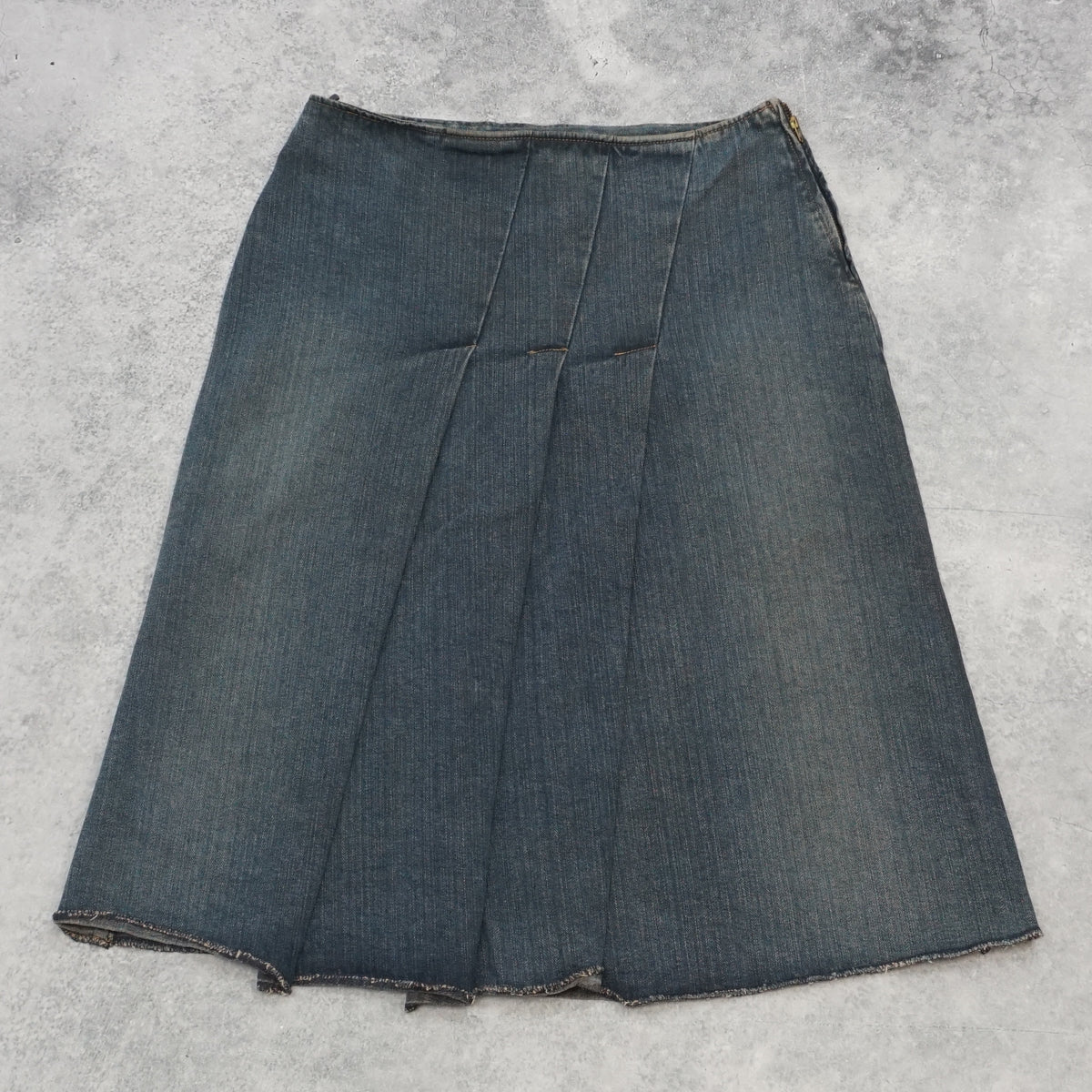 2000s Sisley Denim Pleated Midi Skirt