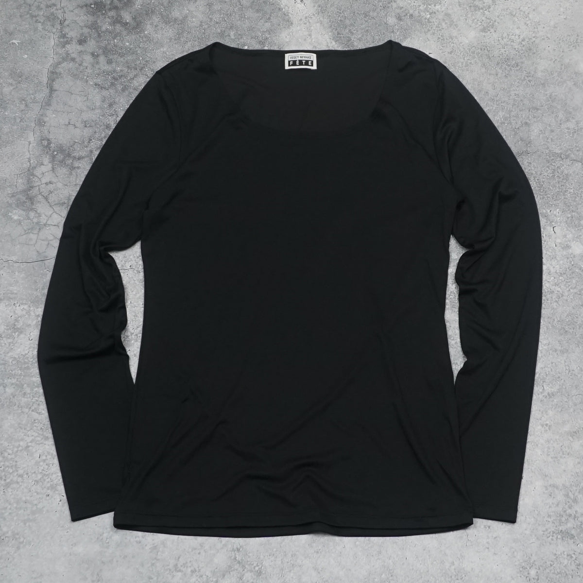 90s Issey Miyake FETE Black Scoop Neck Top Long Sleeve