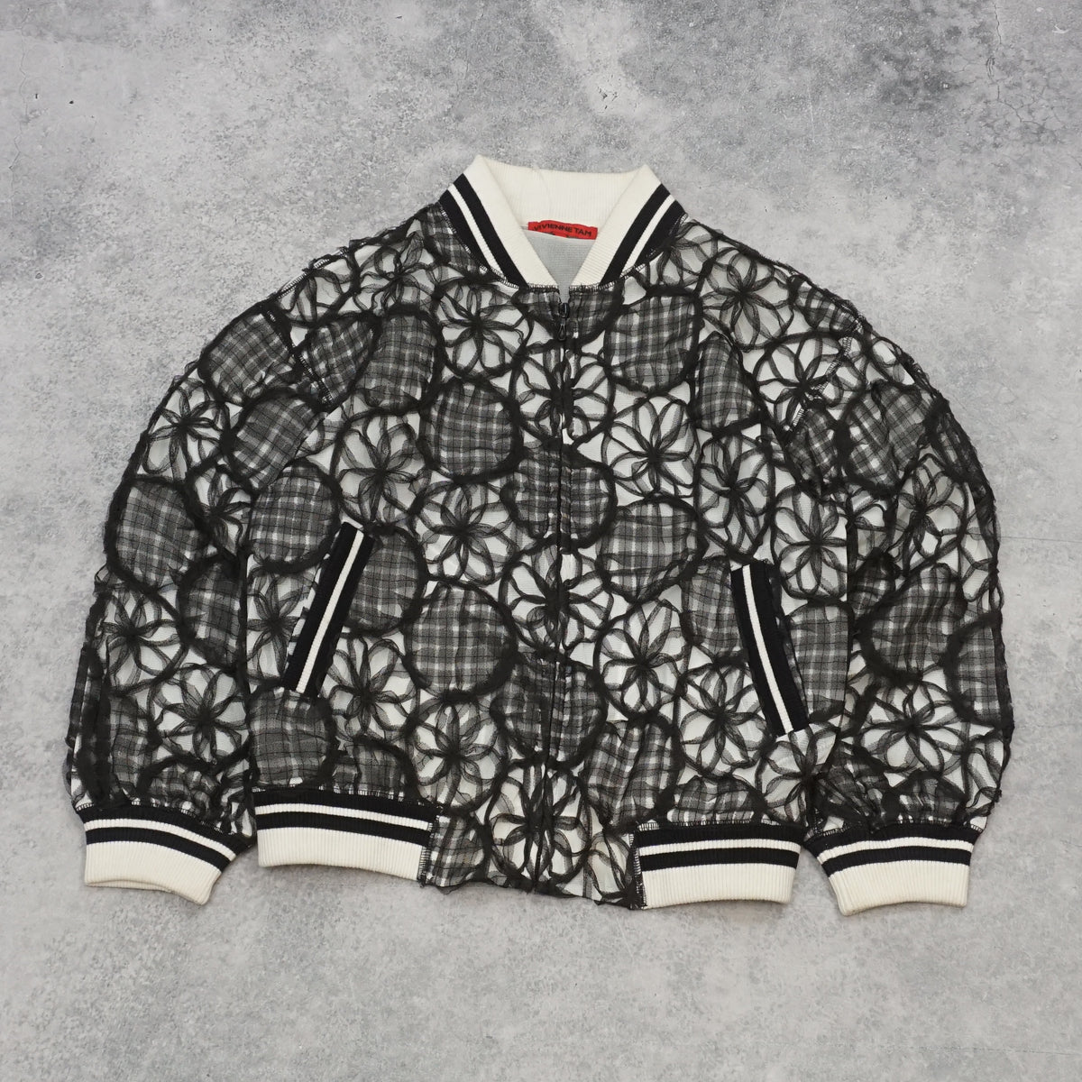 Vivienne Tam Floral Mesh Embroidered Jacket Bomber