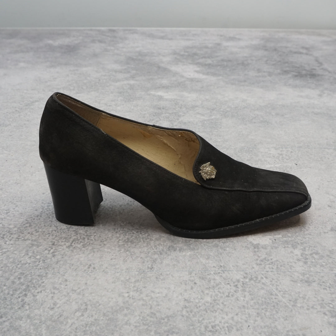 90s Gianni Versace Suede Medusa Heels