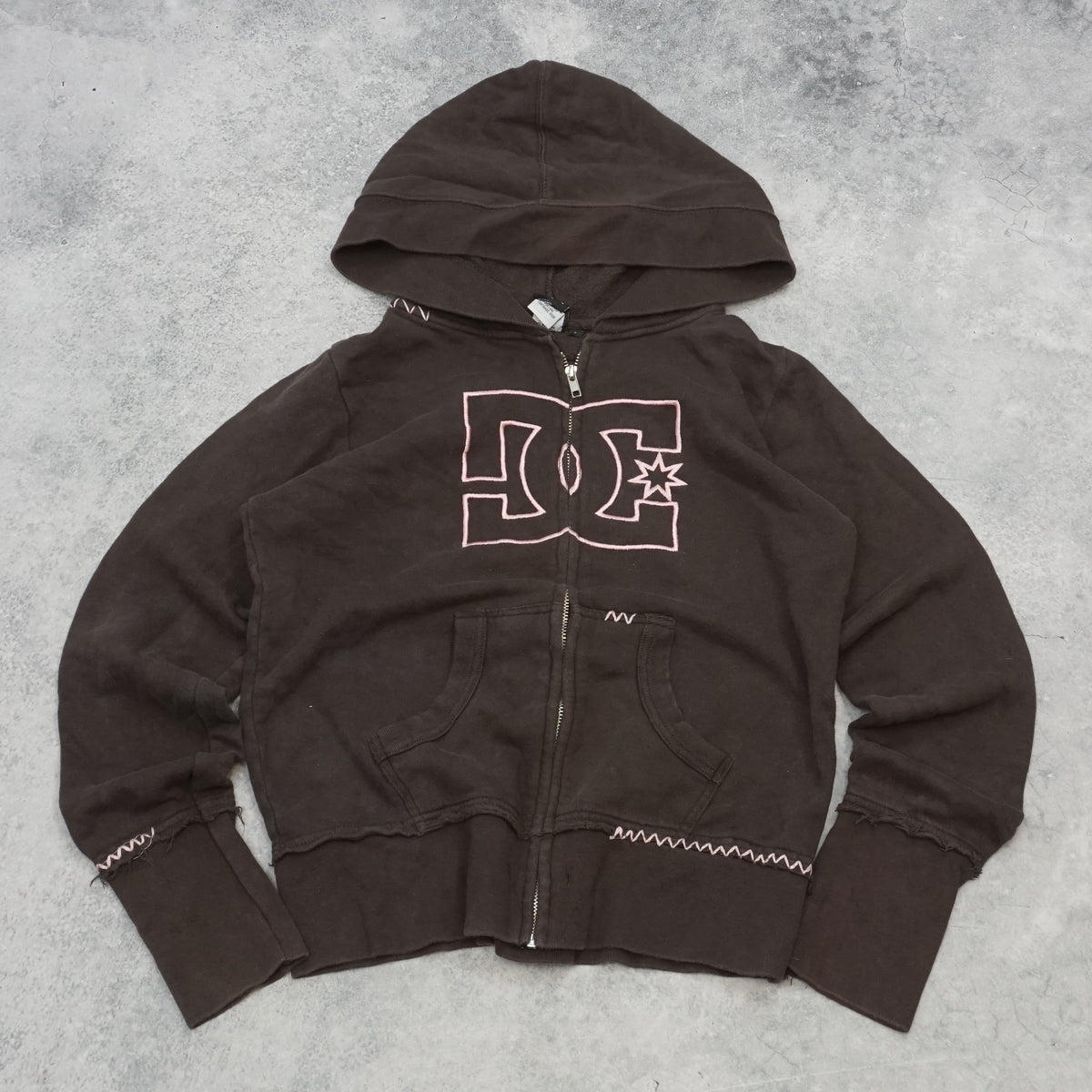 2000s DC Zip Up Embroidered Cropped Hoodie
