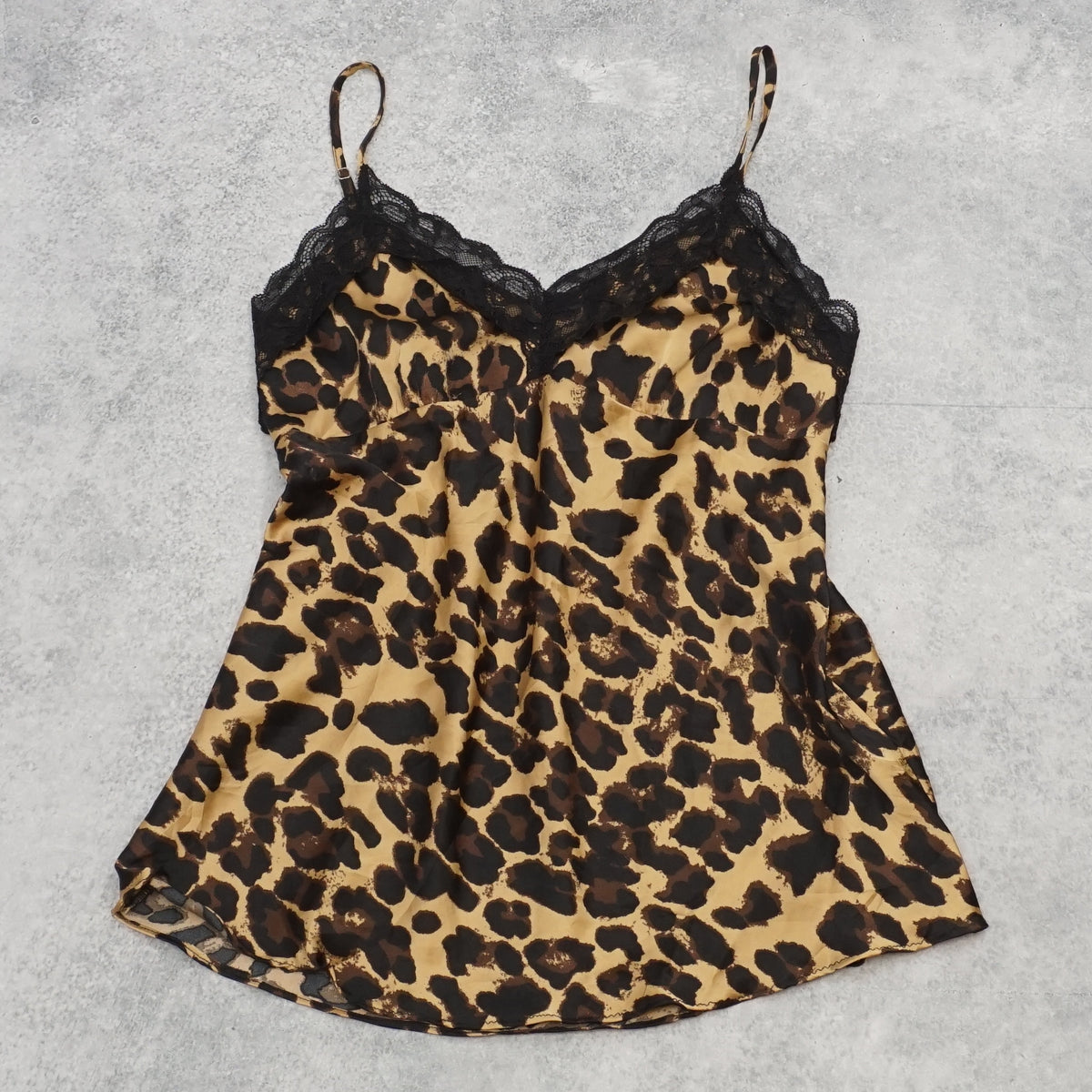 2000s Leopard Print Lace Trim Satin Cami Top