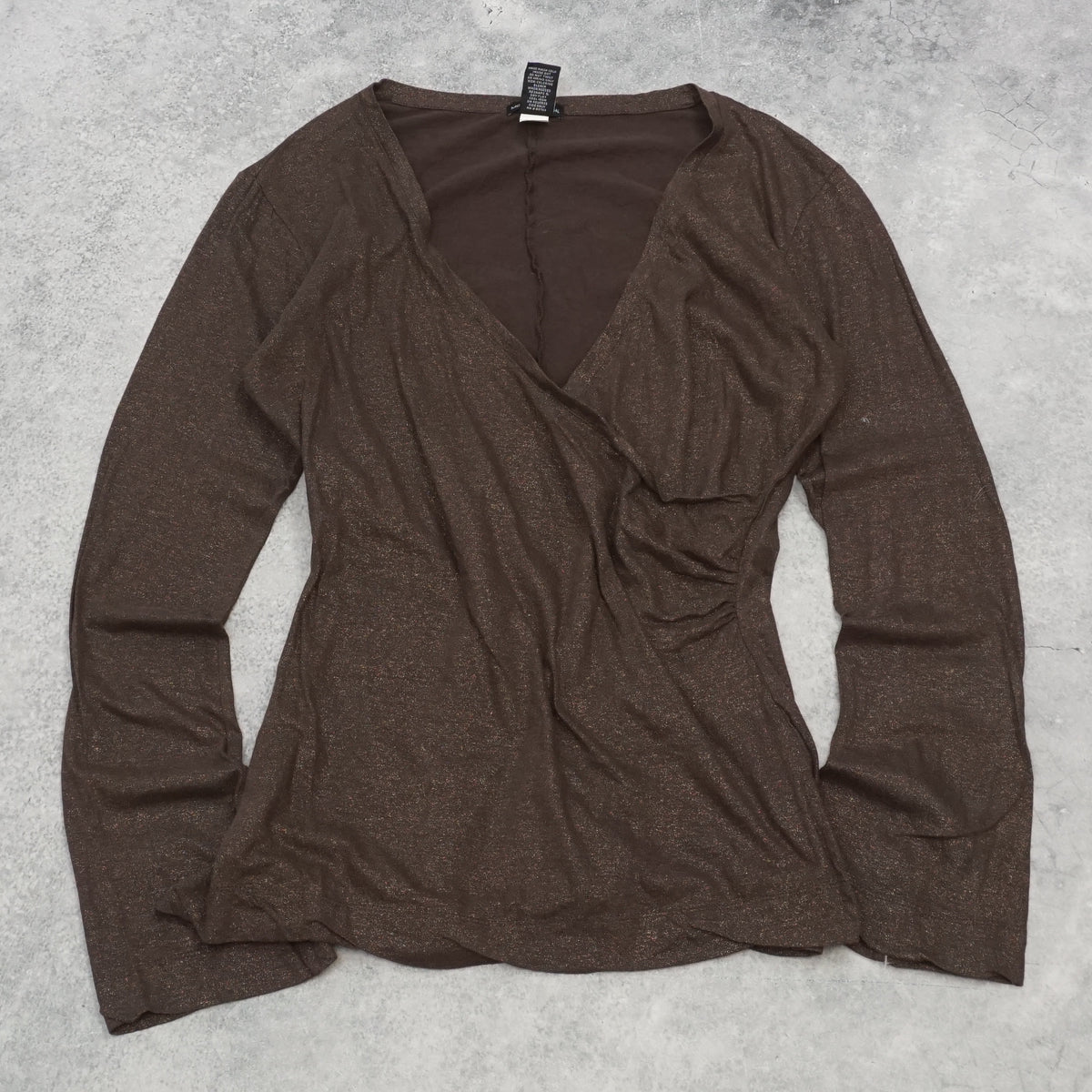 2000s Moda International Wrap Shimmer Long Sleeve Top