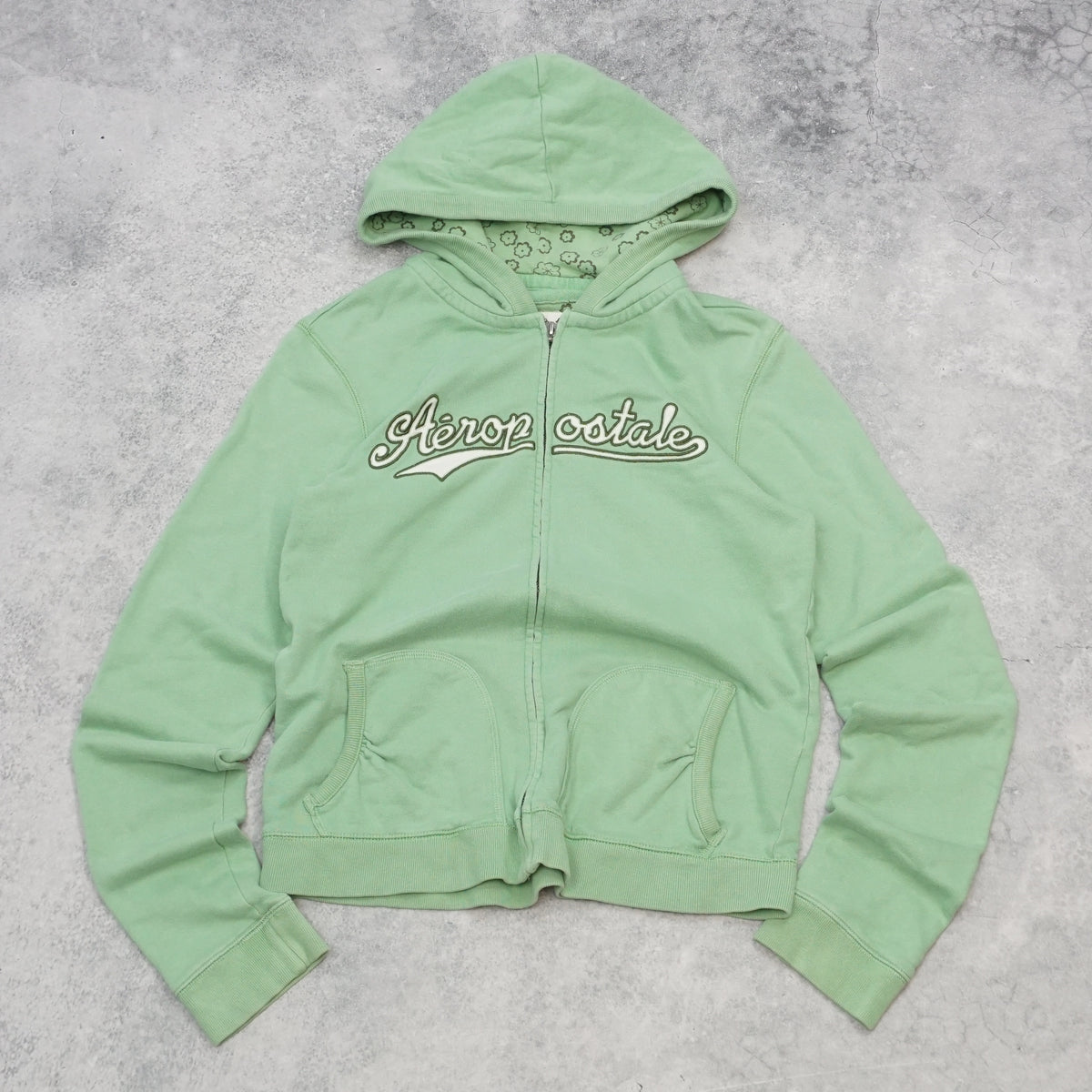 2000s Aeropostale Zip Up Embroidered Floral Lined Hoodie