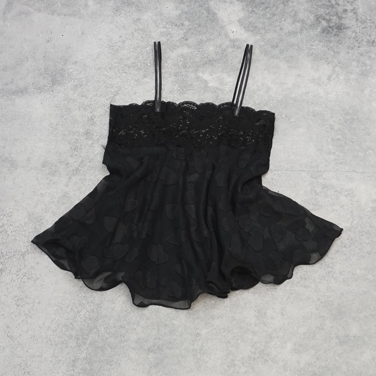 2000s Lace Trim Sheer Floral Cami Top