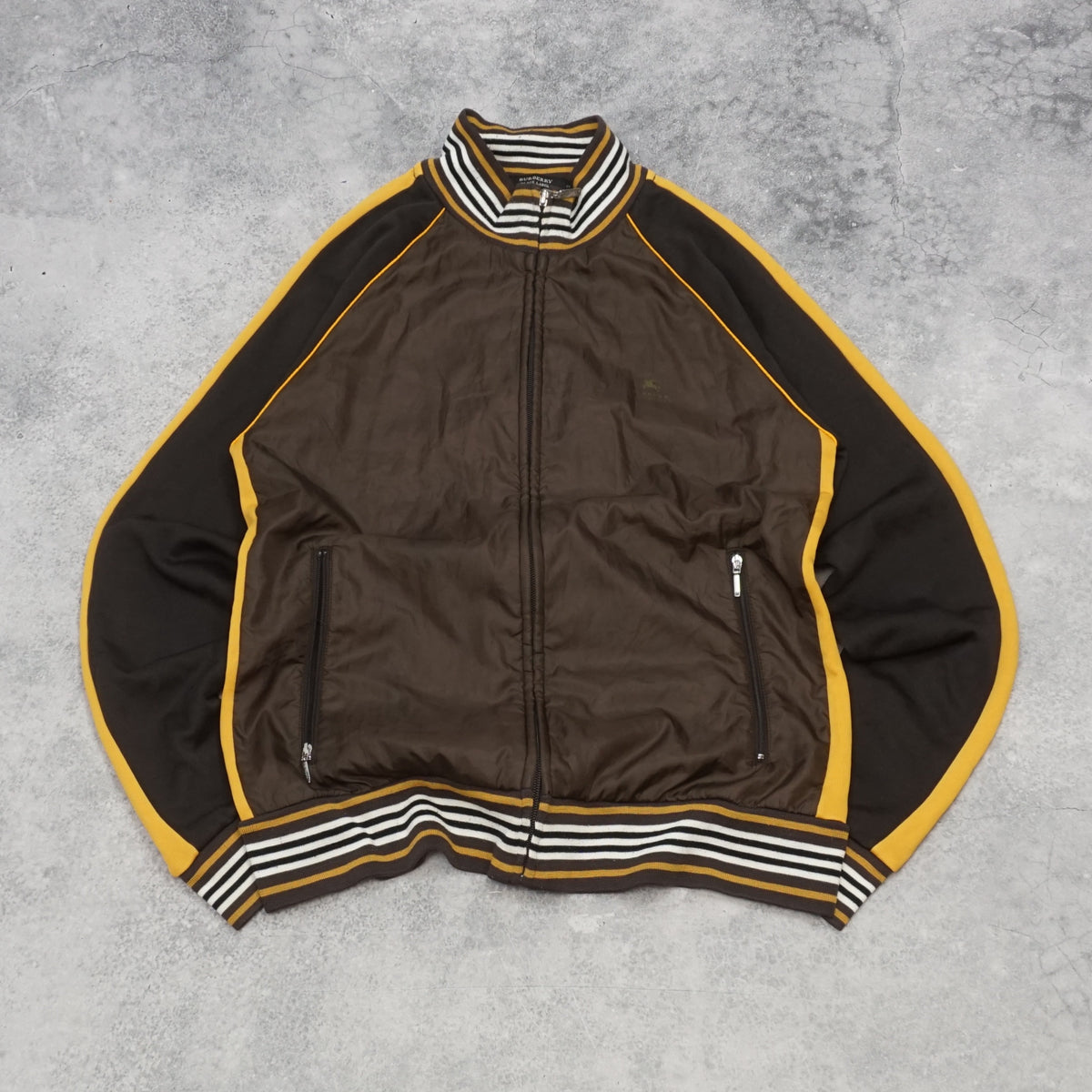 2000s Burberry Black Label Striped Panelled Zip Up