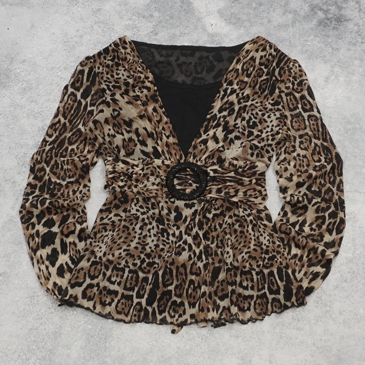 2000s Leopard Print Beaded Blouse