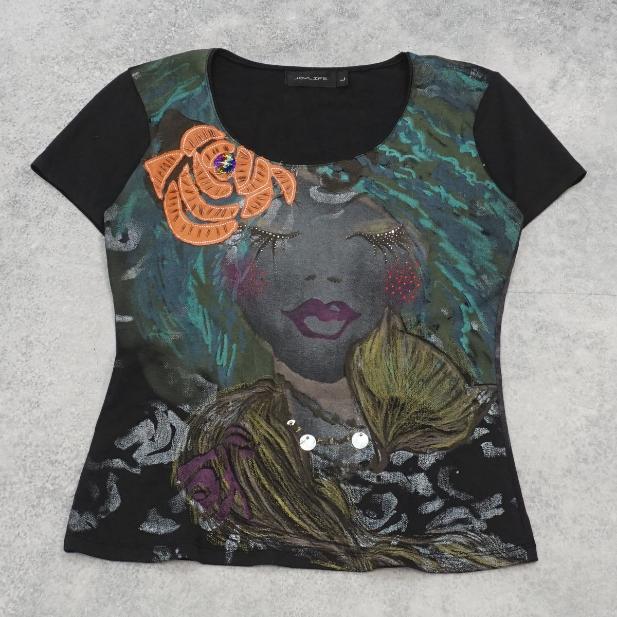2000s Joylife Graphic Embellished Top Tee