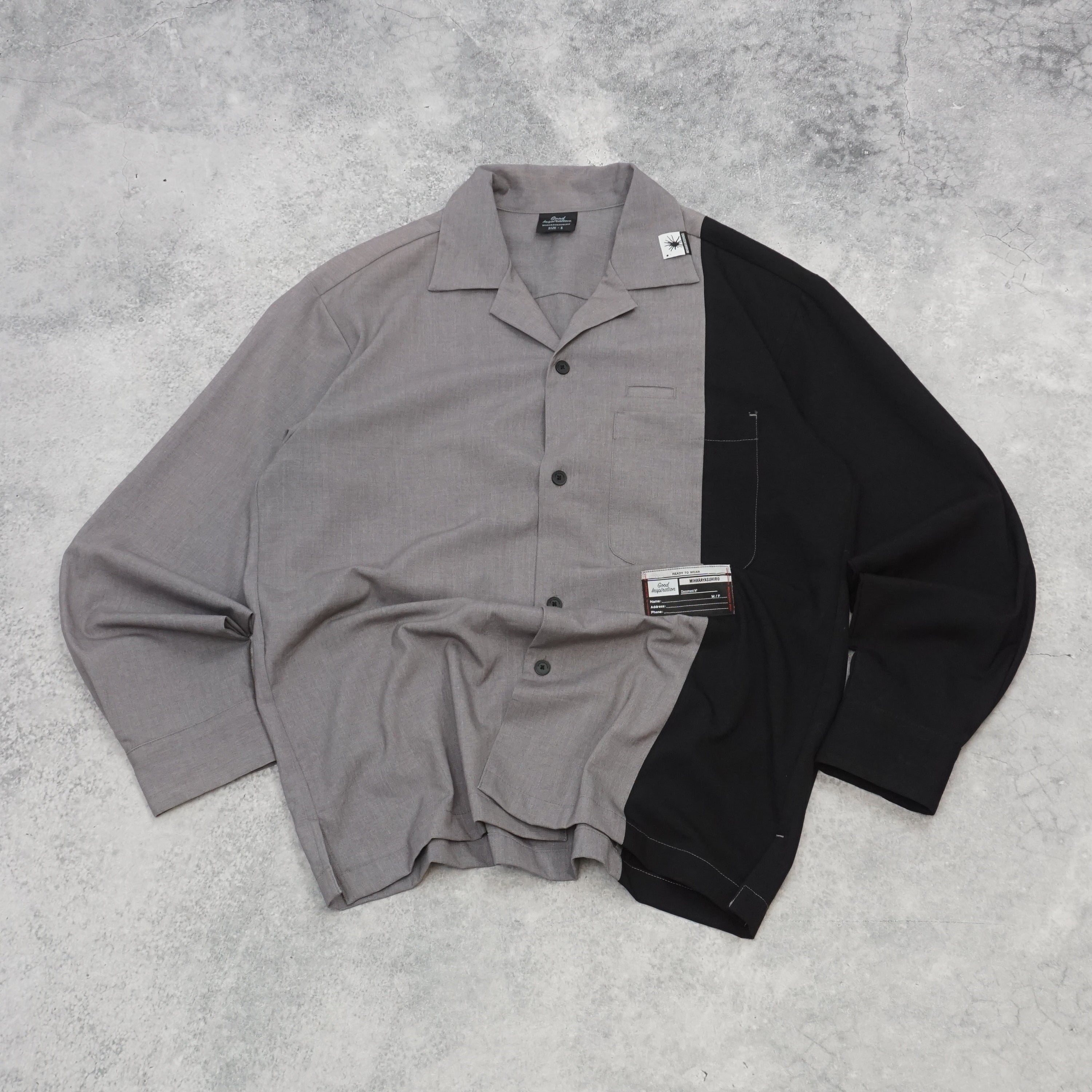 2000s Miharayasuhiro Two-Tone Colourblock Open Collar Button Up