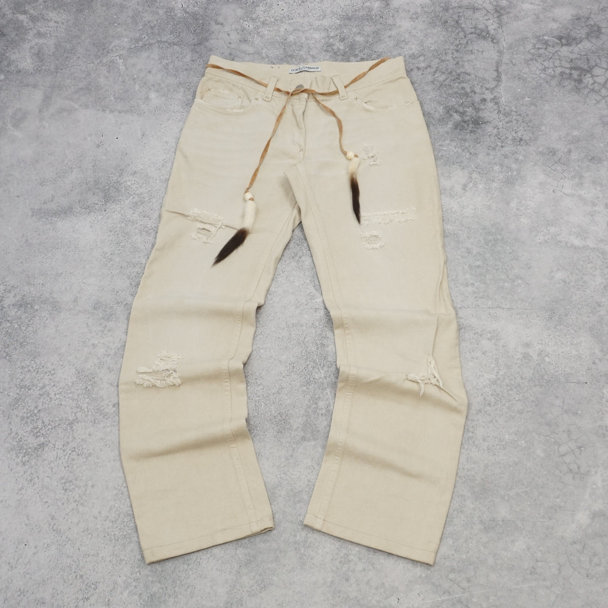 2000s Dolce & Gabbana Distressed Feather Belt Jeans
