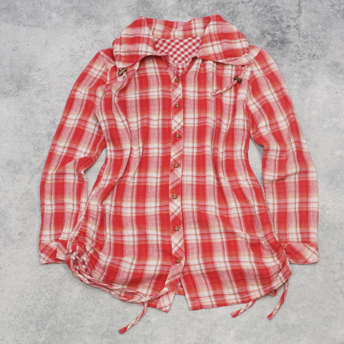2000s Sky Bomber Plaid Ruched Shirt