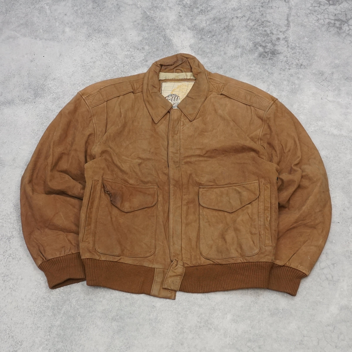 90s G-III Suede Flight Map Lined Leather Jacket Bomber