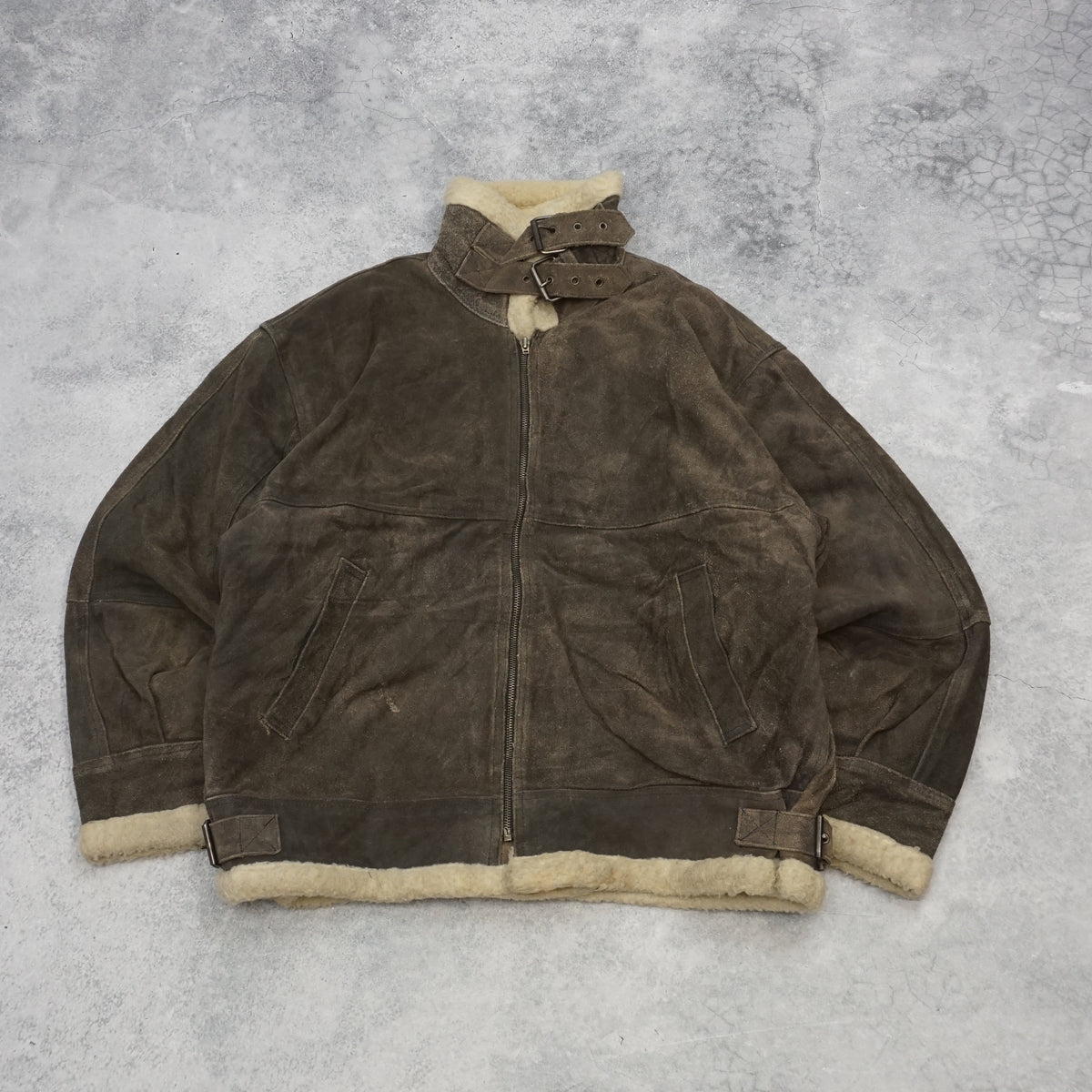 90s Spirit By Aristomann Shearling Suede Buckle Leather Jacket Aviator
