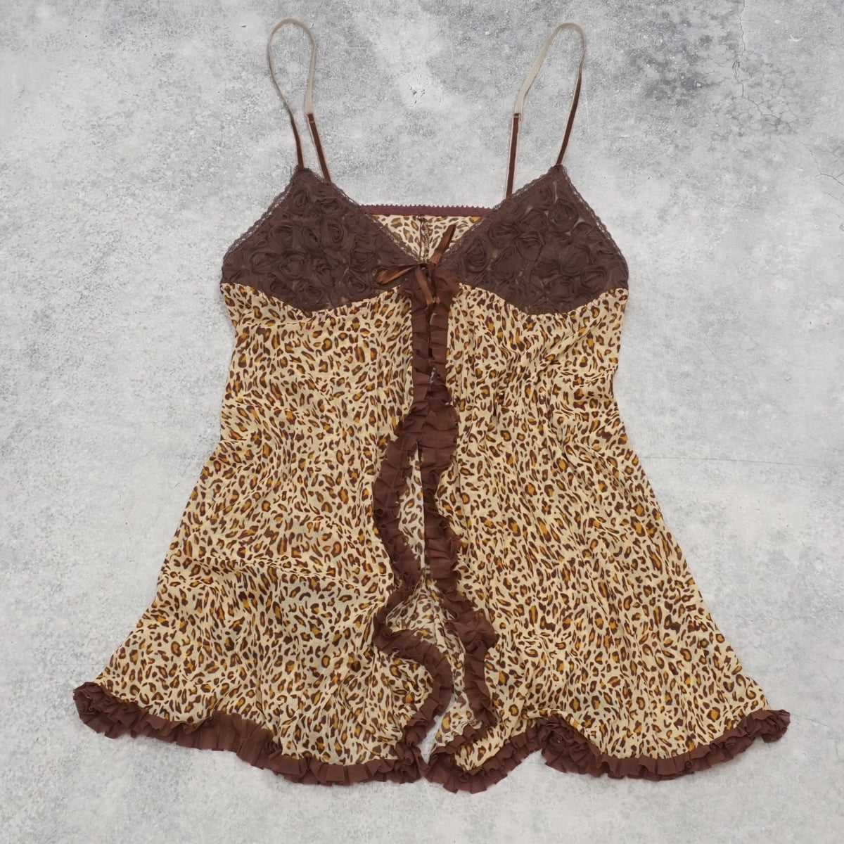 2000s Leopard Print Mesh Ruffle Cami Top