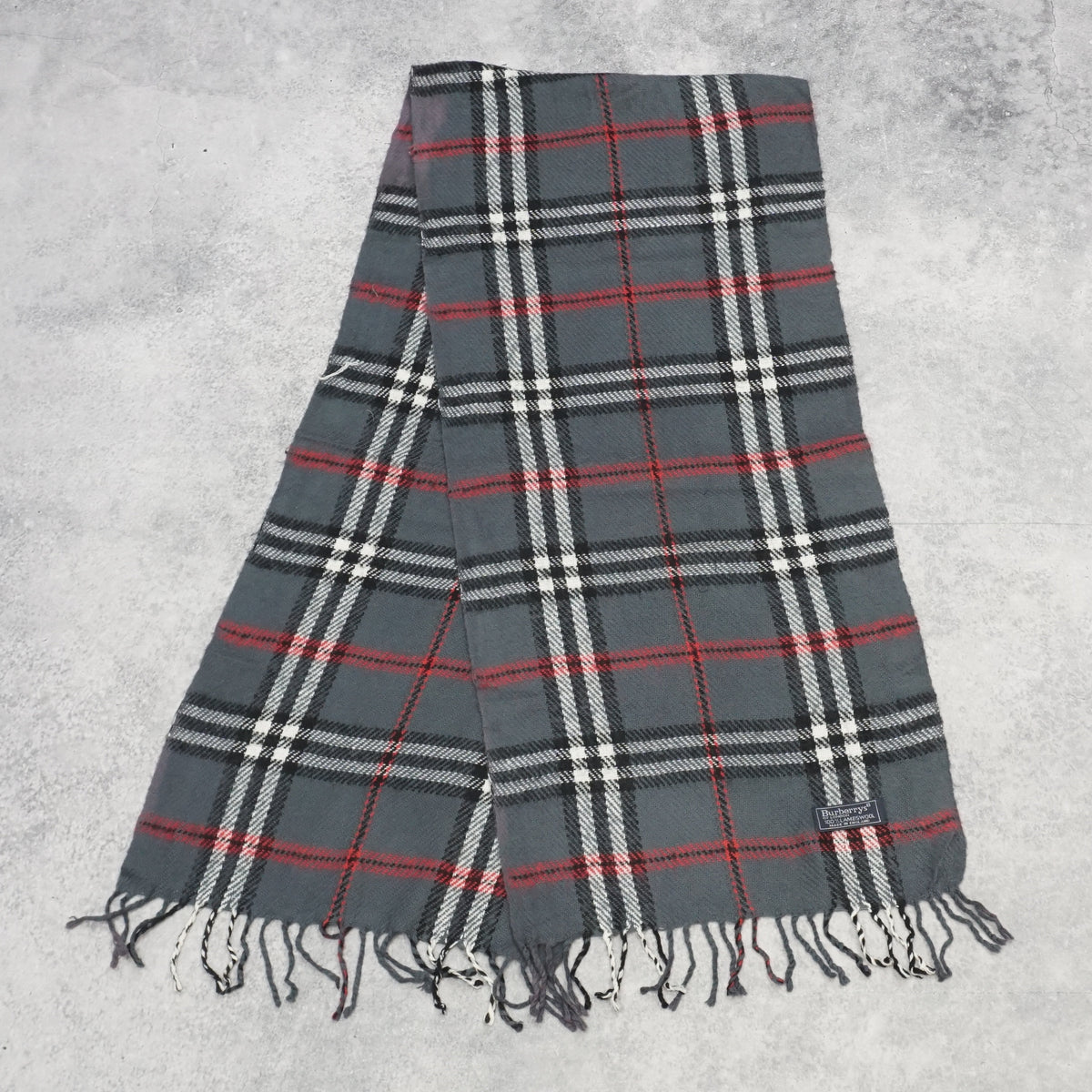 90s Burberrys Of London Lambswool Check Fringed Scarf