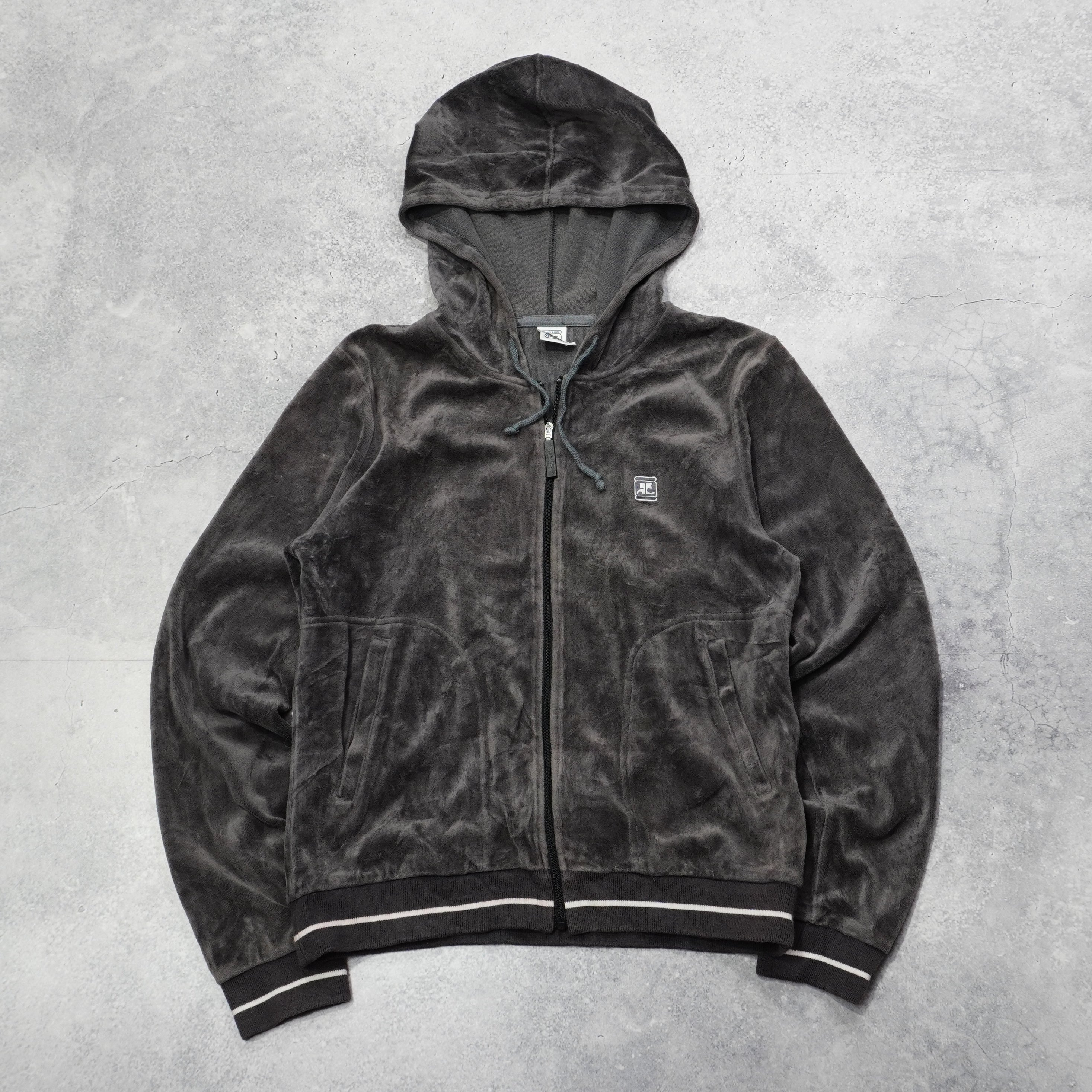 2000s Courrèges Velour Zip Up Hoodie