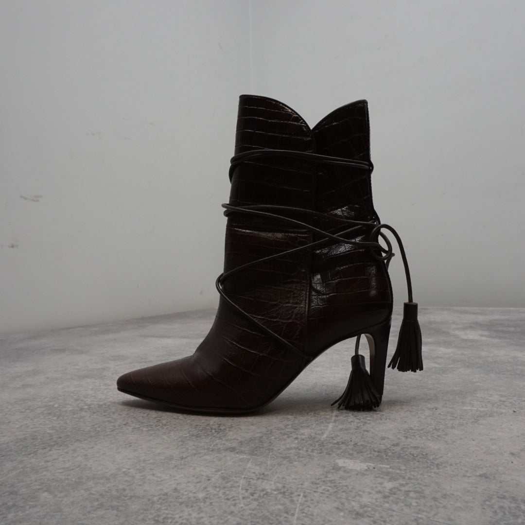 Zimmermann Croc Embossed Tassel Wrap Boots