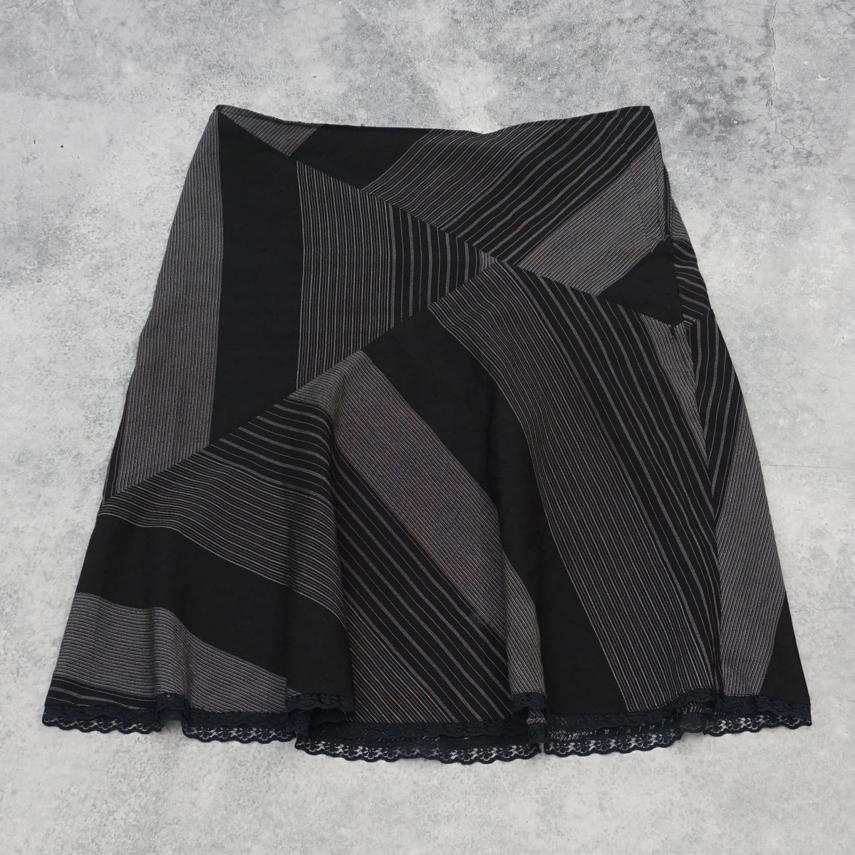 2000s Striped Patchwork Lace Trim Skirt