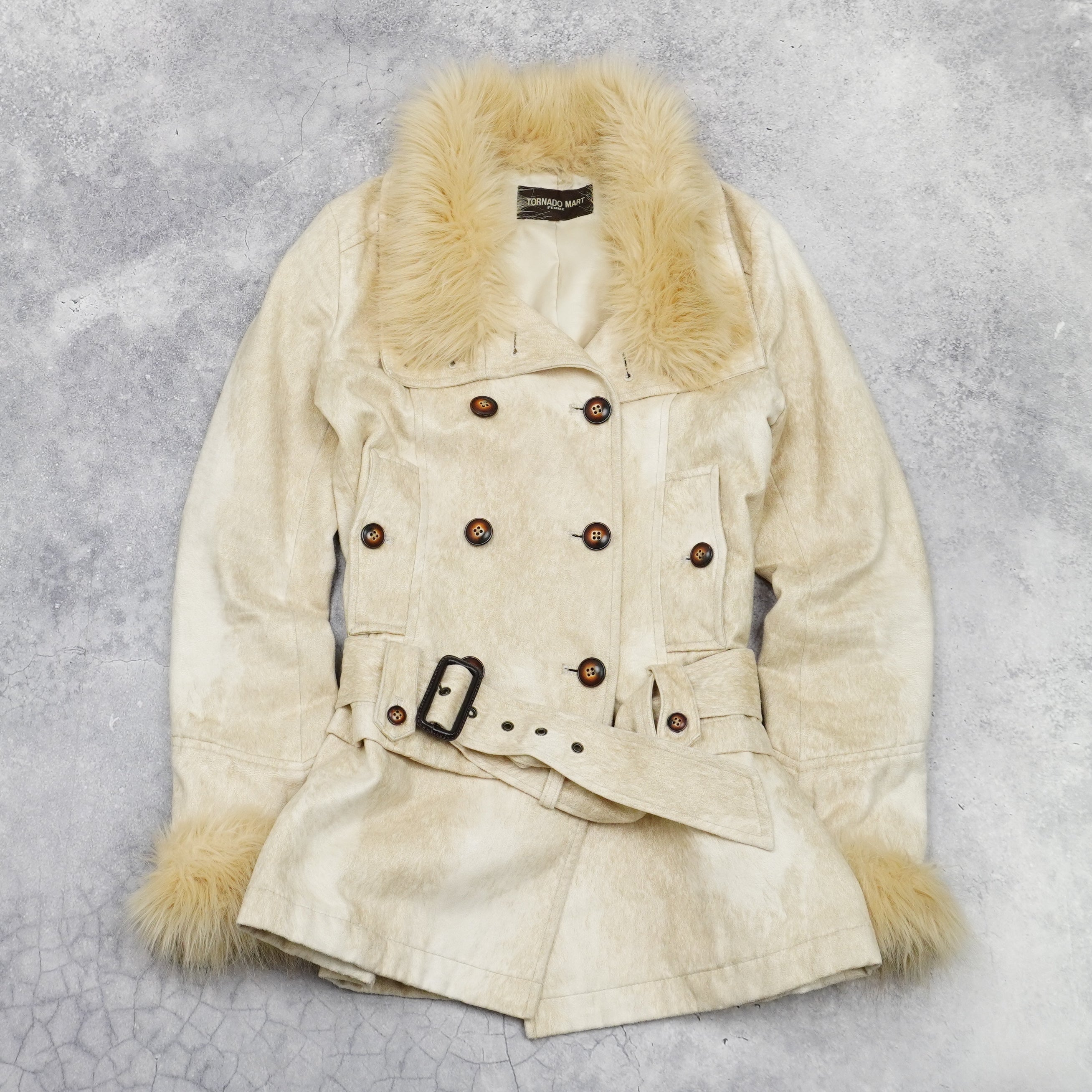 2000s Tornado Mart Faux Fur Trim Double Breasted Jacket – Garmes