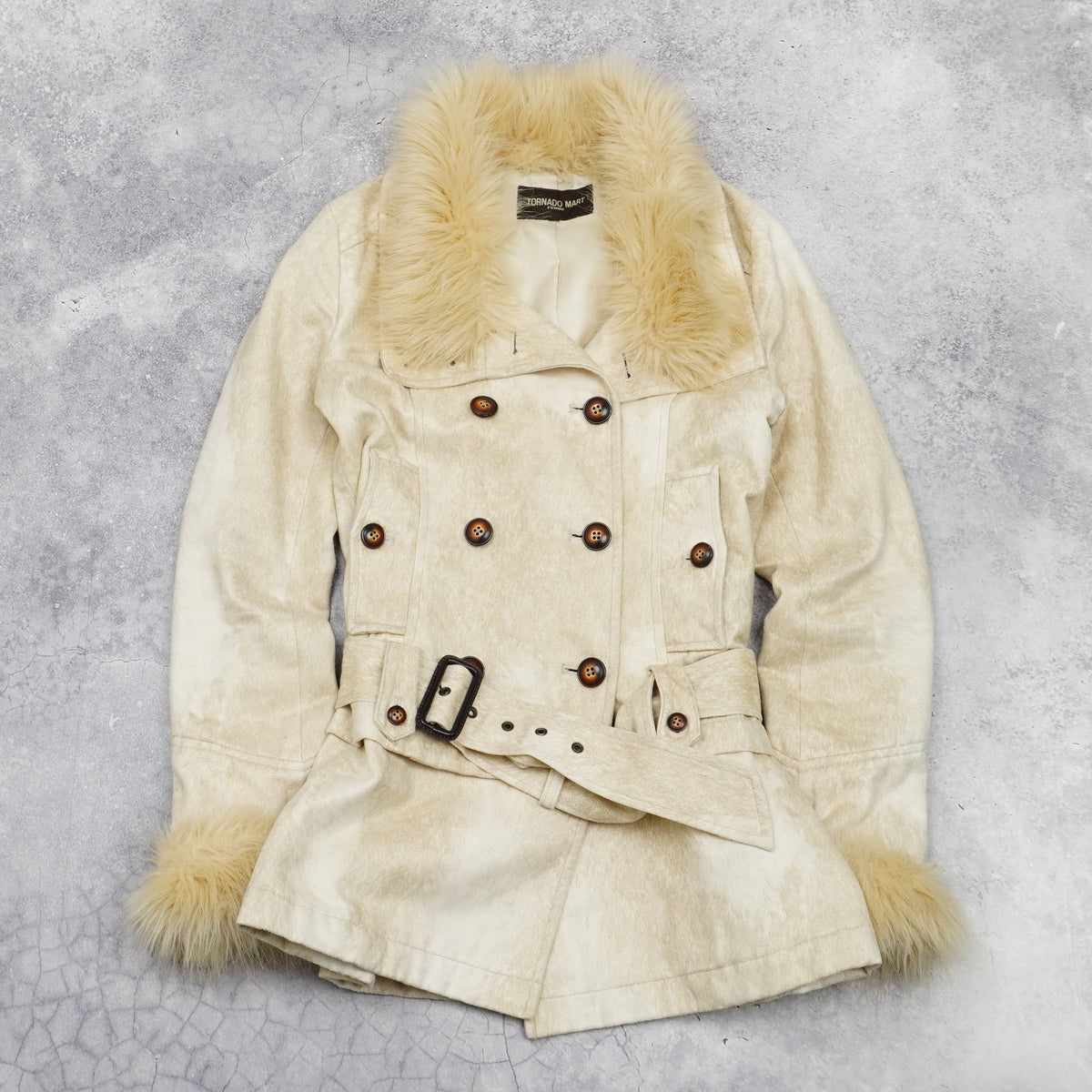 2000s Tornado Mart Faux Fur Trim Double Breasted Jacket
