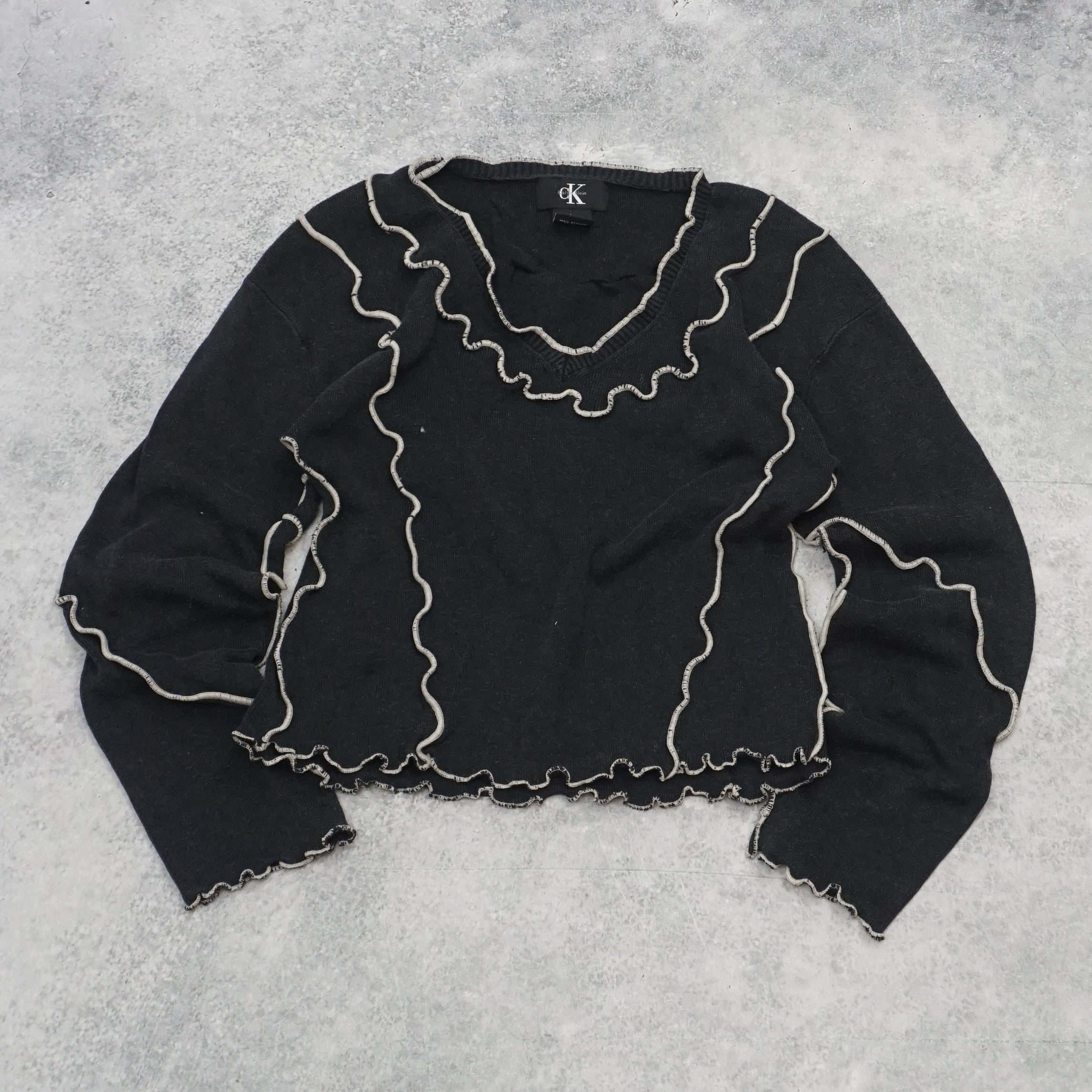 2000s Calvin Klein Crop Ruffled Sweater