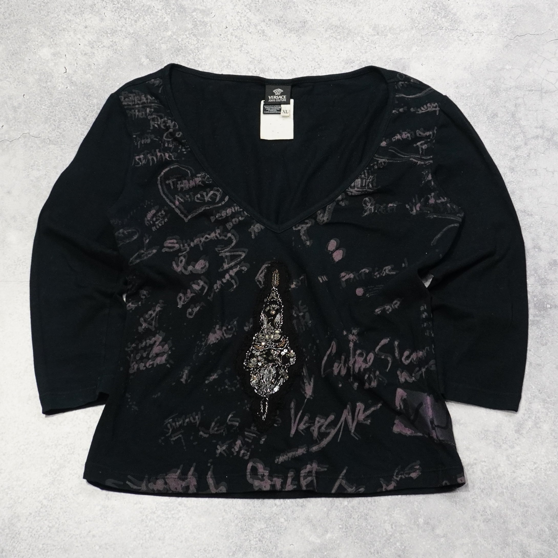 2000s Versace Graphic Embellished Top
