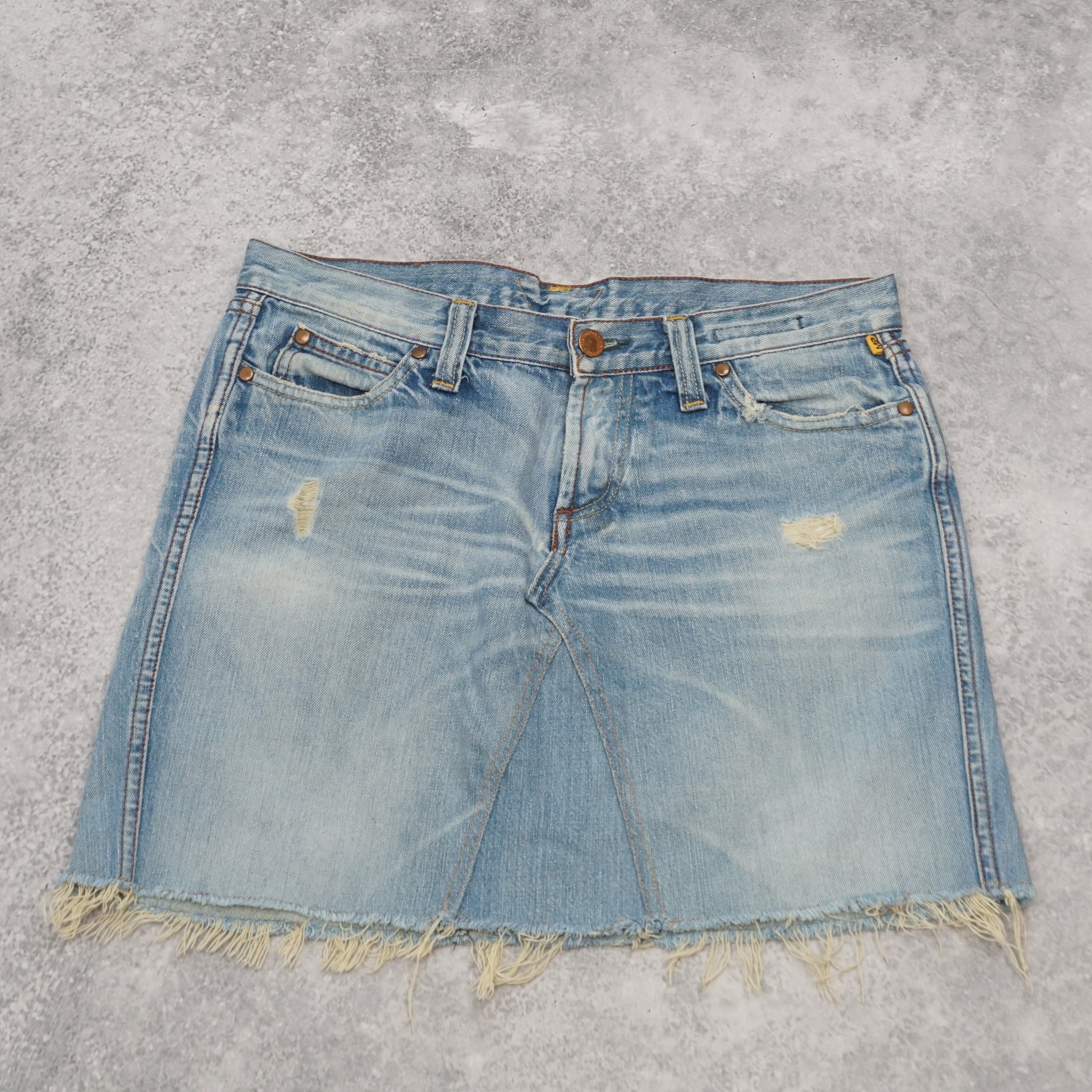 Mesh Distressed Denim Skirt