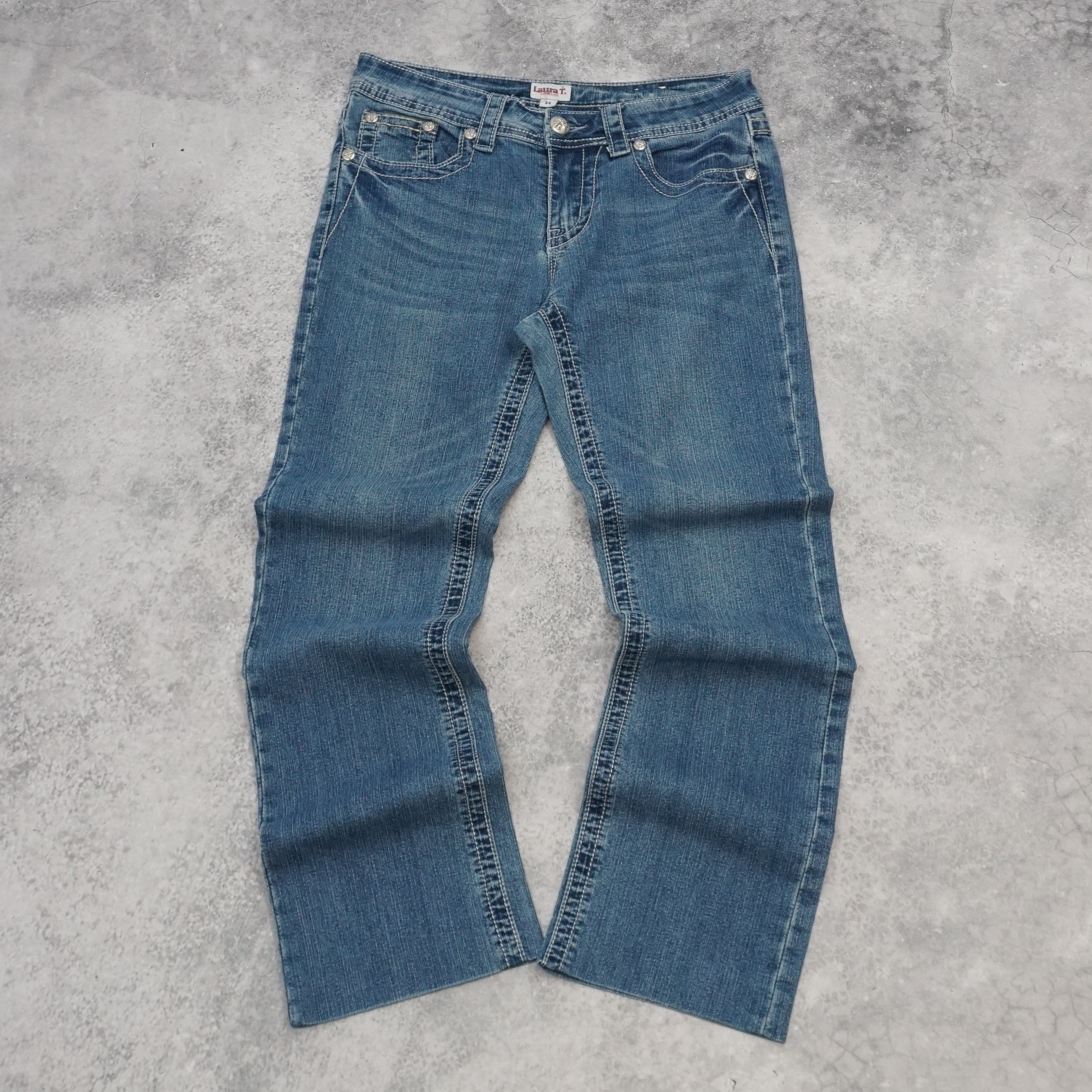 2000s Silver Bootcut Embroidered Jeans