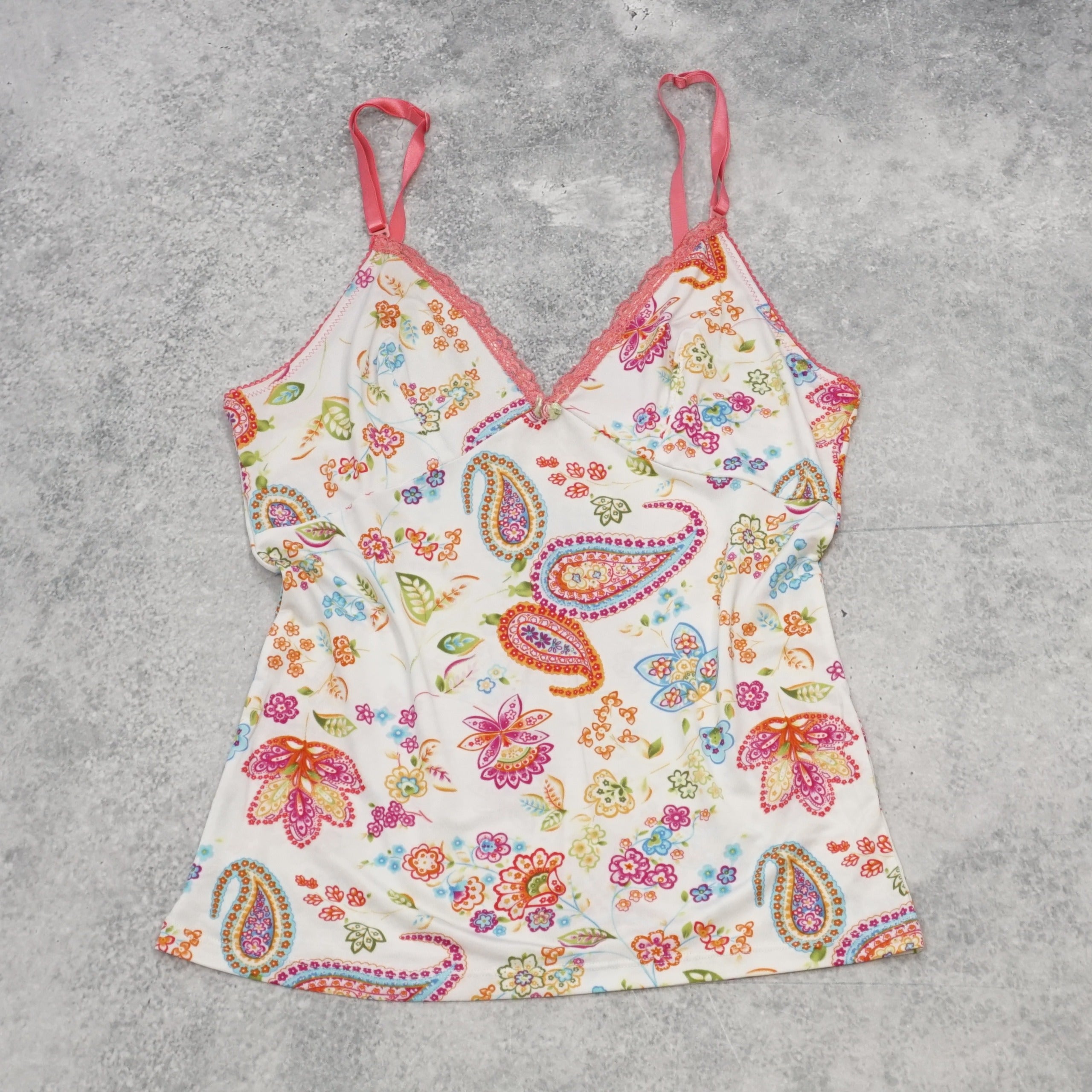 2000s Paisley Floral Lace Trim Cami Top