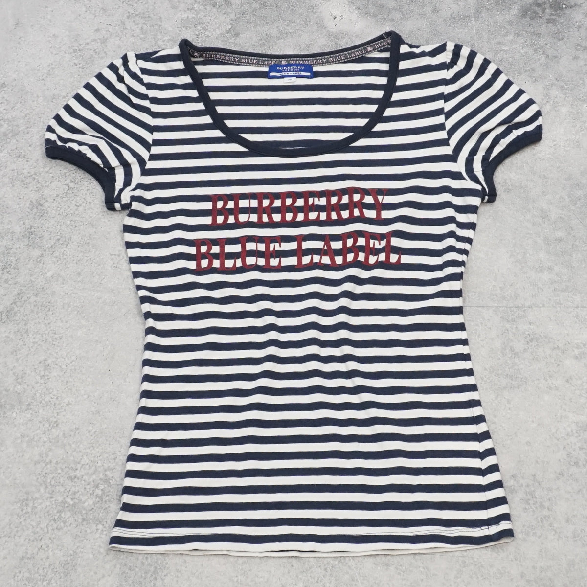 2000s Burberry Blue Label Striped Puff Sleeve T-Shirt