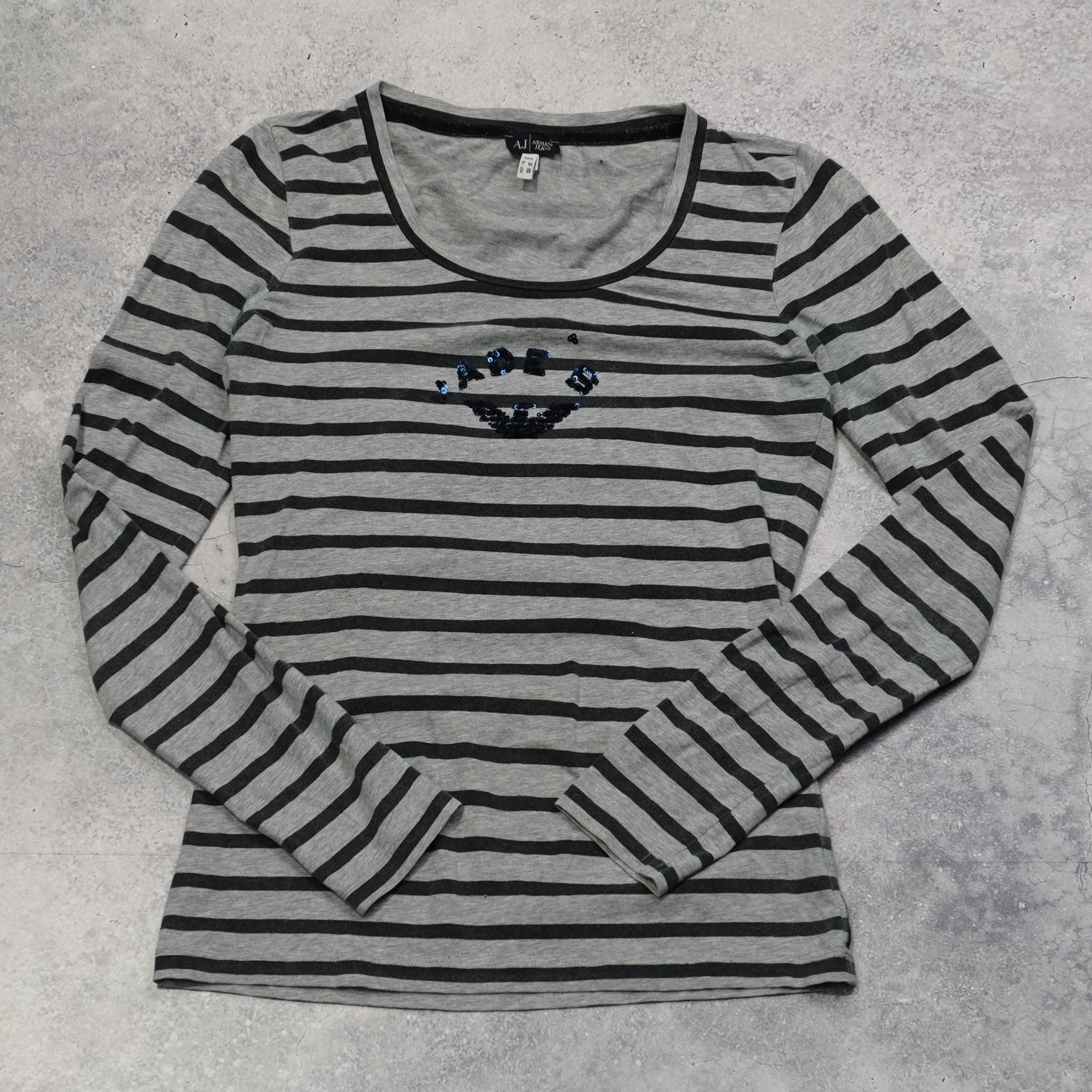 2000s Armani Jeans Striped Graphic Top Long Sleeve